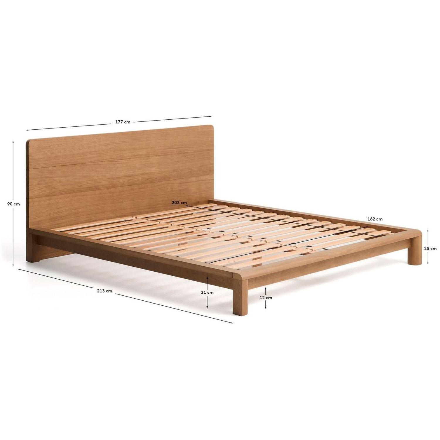 Bett Arelida aus Furnier und massivem Eichenholz mit hellbraunem Finish - Grösse: 160x200