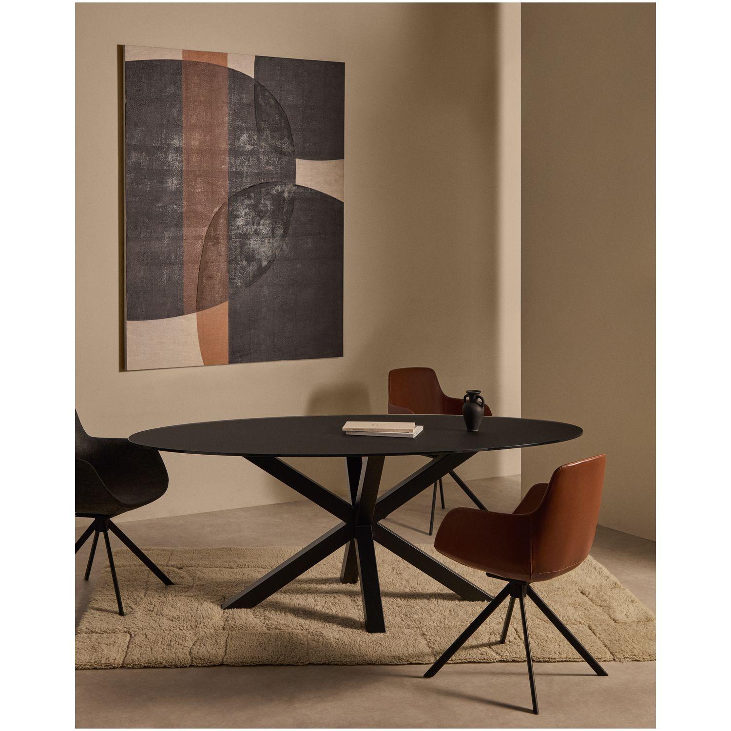 Argo Tisch aus transparentem Glas mit schwarzen Stahlbeinen Ø 200 x 100 cm
