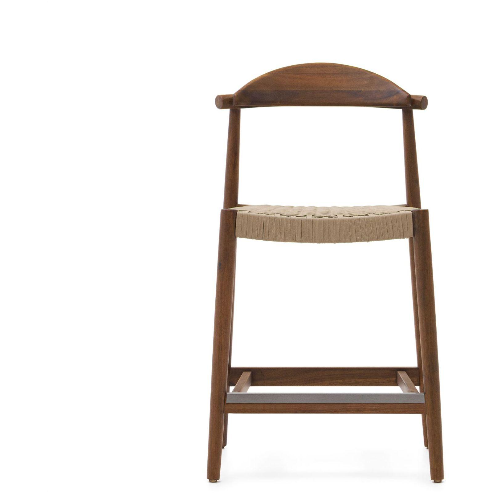 Barhocker aus Holz Nina Akazie Nussbaumfarbig Seil beige Sitzhöhe 62cm