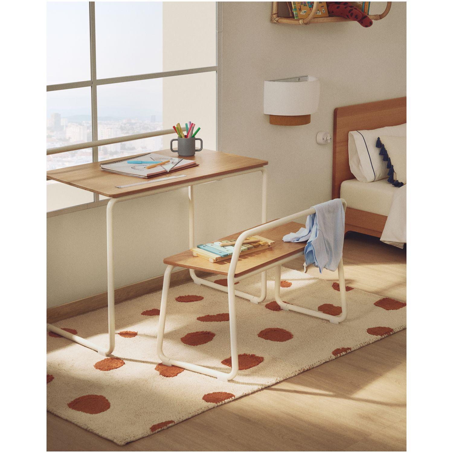 Beigefarbener Baumwollteppich Tandani mit Gepardendesign in Orange 90 x 150 cm