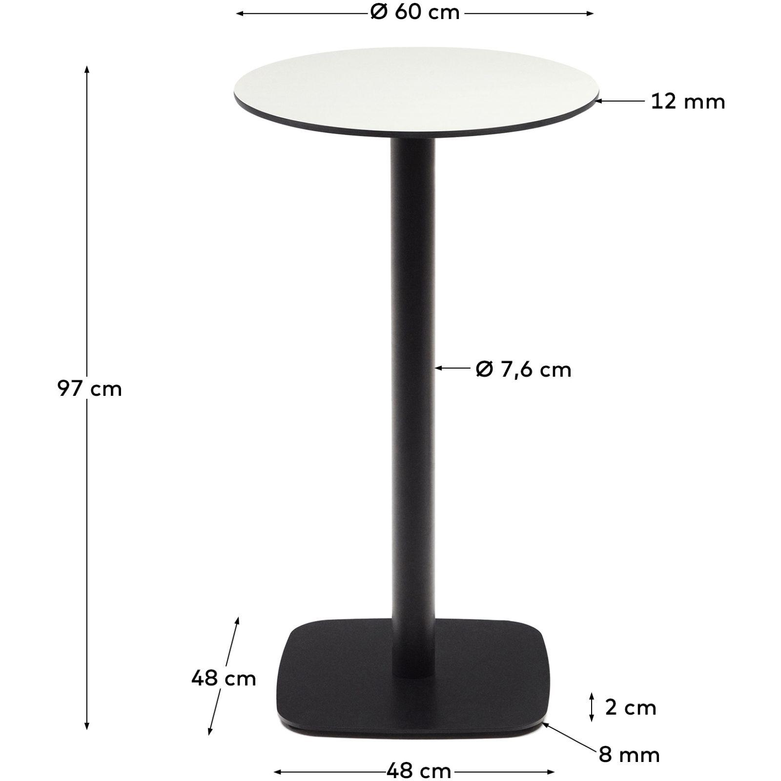 Dina weisser runder hoher Outdoor-Tisch mit schwarz lackiertem Metallbein 60x60 H97