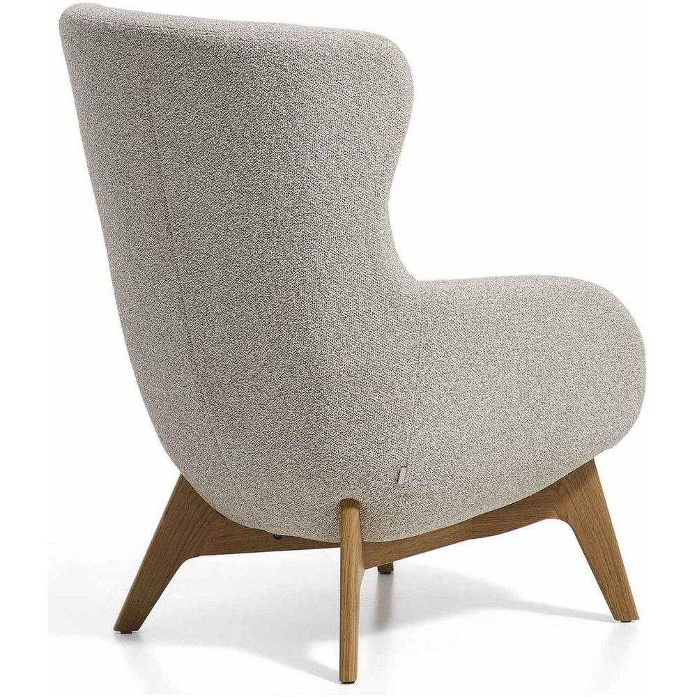 Ohrensessel Adiran dicker Chenille Beige Beinen Eichenholz massiv natur