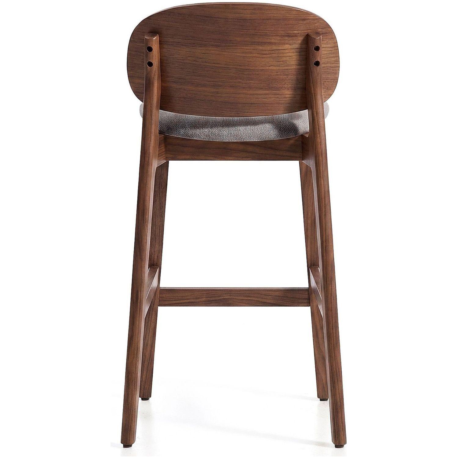 Barhocker Ludara aus Eichenfurnier mit Nussbaumfinish und brauner Chenille 65 cm
