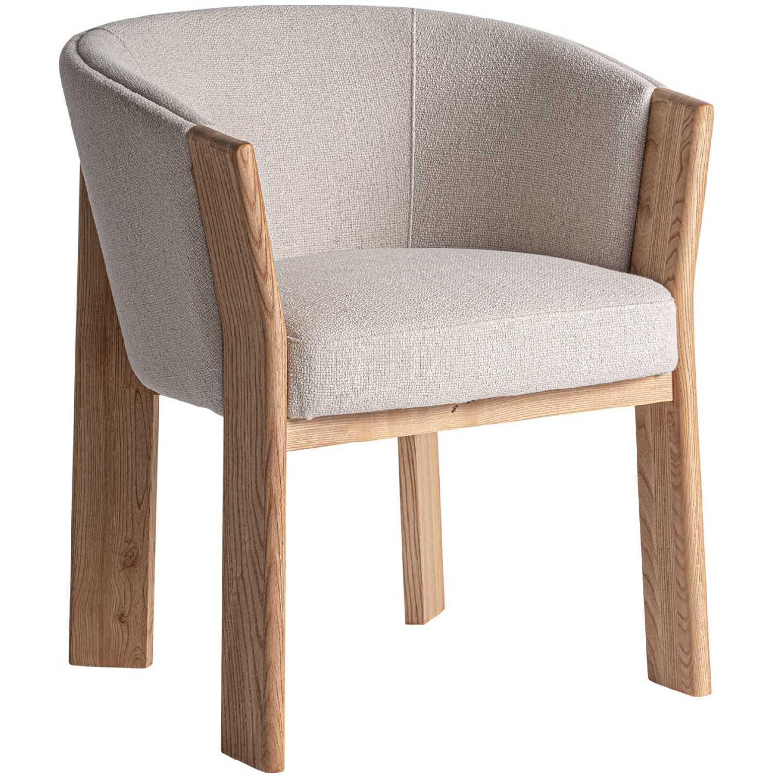 Design Holzstuhl mit Armlehne rund Nara Stoff beige Eichenholz natur