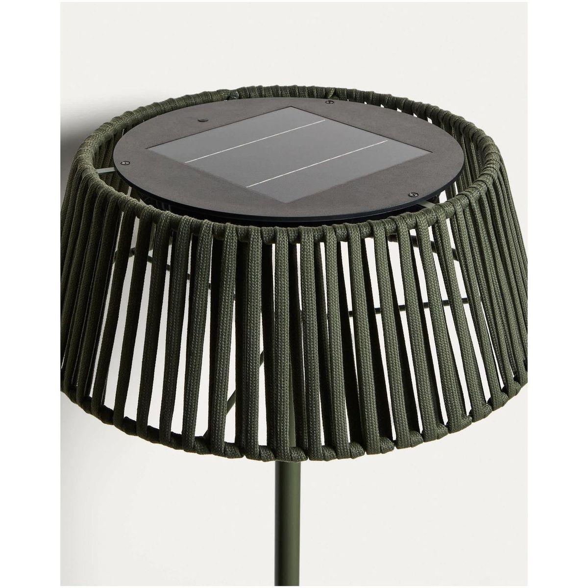 Outdoor-Solar-Stehlampe Aldet aus flachem Seil mit grünem Metallfuss 46x46