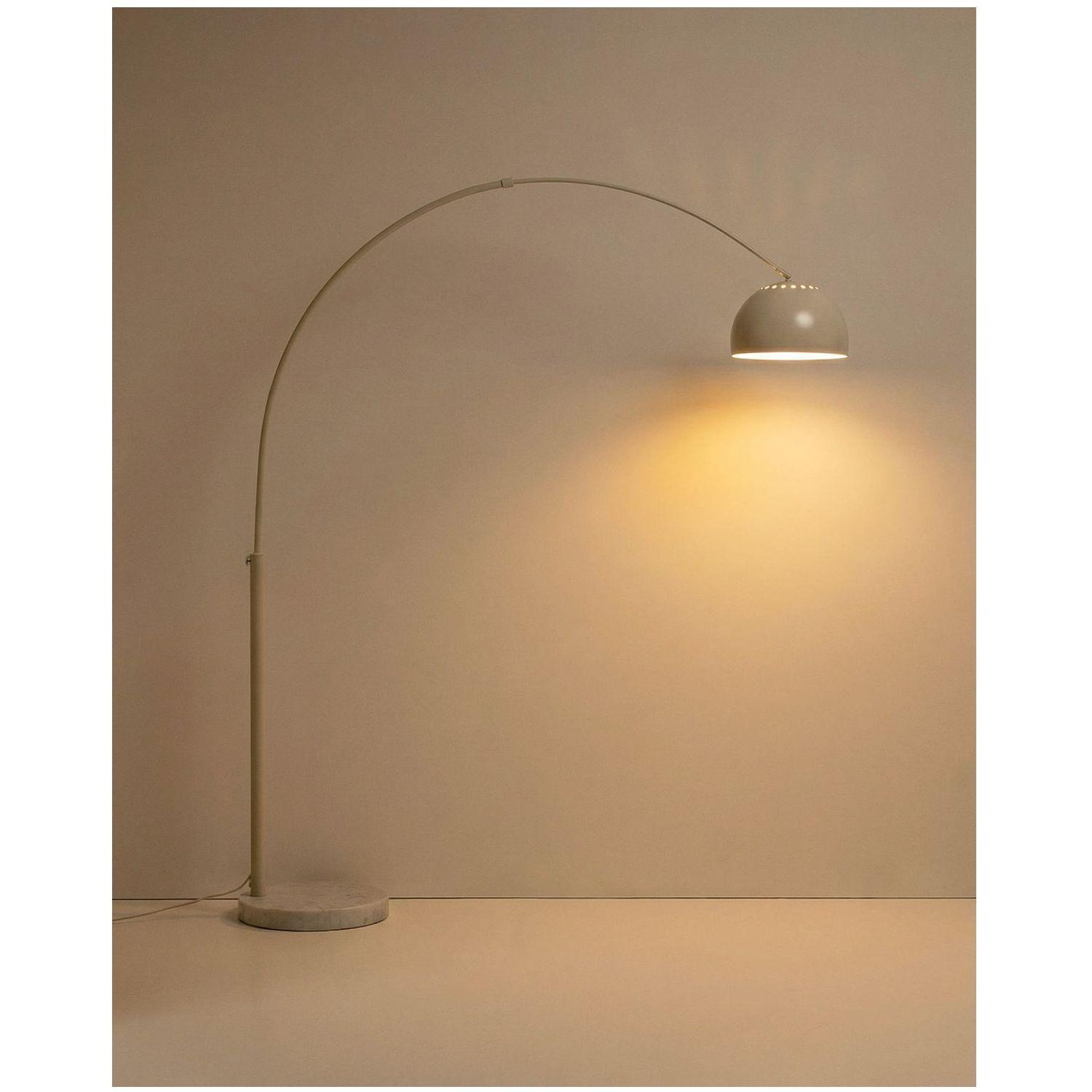 Bogenlampe Stehlampe Madali aus Stahl mit weissem Finish und weissem Marmor