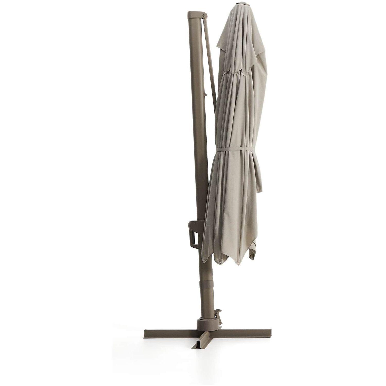 Exzentrischer Sonnenschirm Noli in Beige mit taupefarbenem Aluminiumgestell 300x420