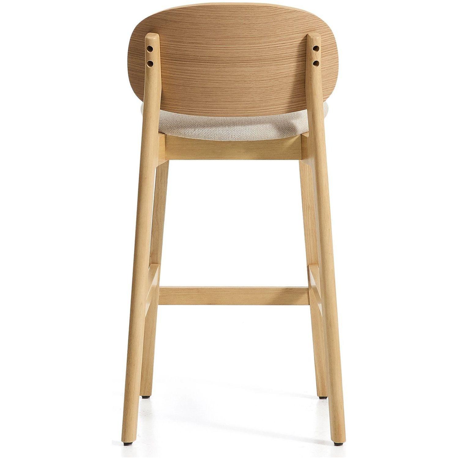 Barhocker Ludara aus Eichenfurnier mit beiger Chenille 65 cm