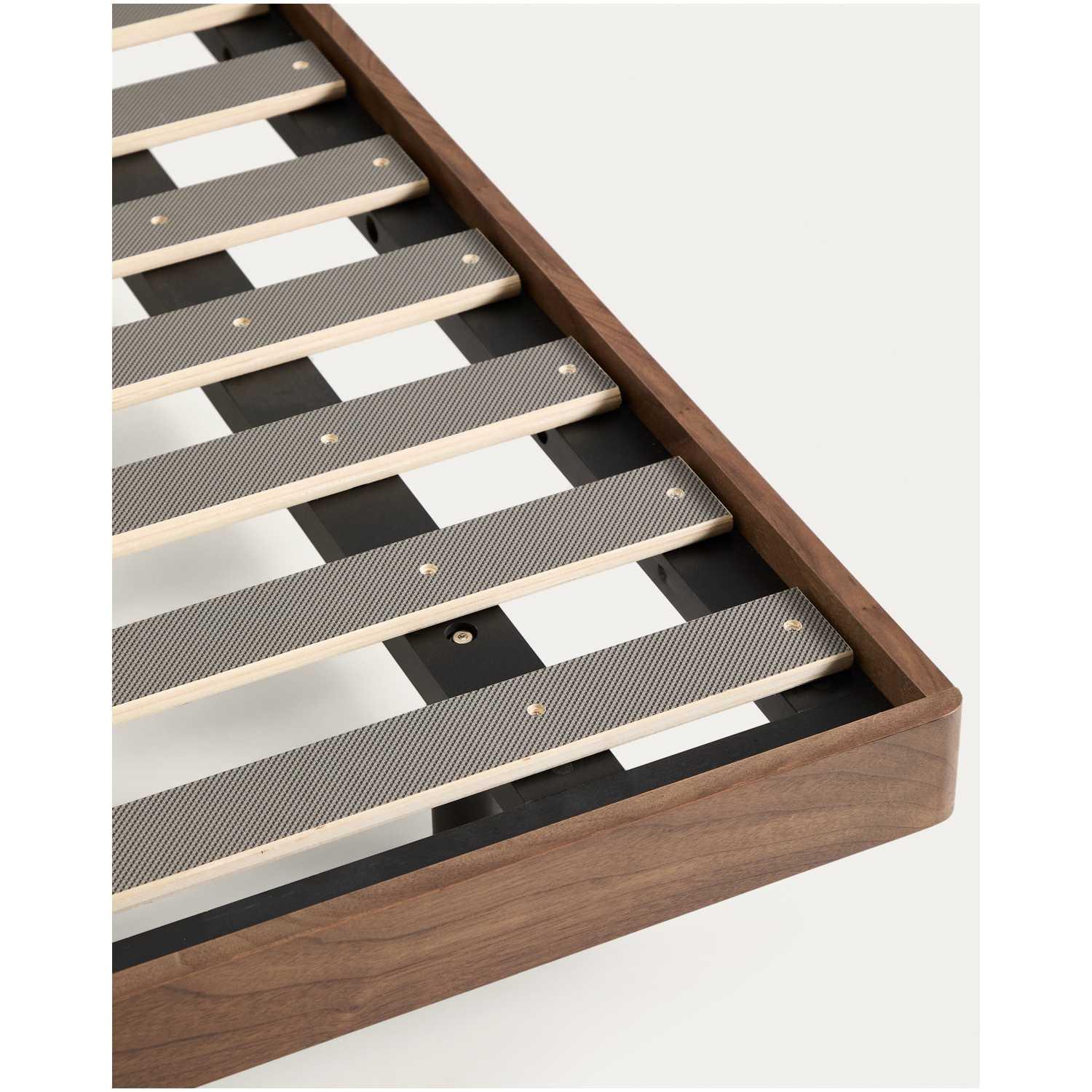 Bett Norlen Nussbaumfurnier mit dunklem Finish und LED-Licht für Matratzen 160x200 FSC Mix Credit