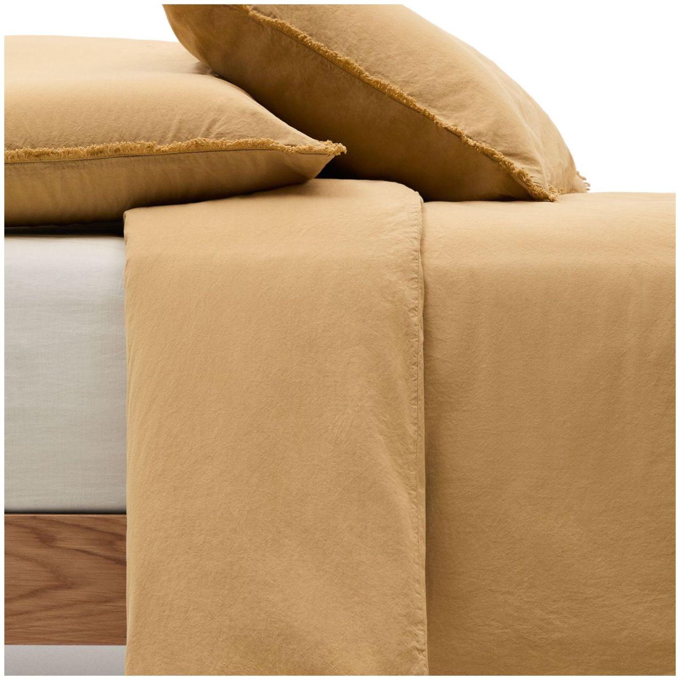 Set Sifinia Bettdecken- und Kopfkissenbezug aus 100% Baumwollperkal mit Fransen senffarben Bett 90 cm