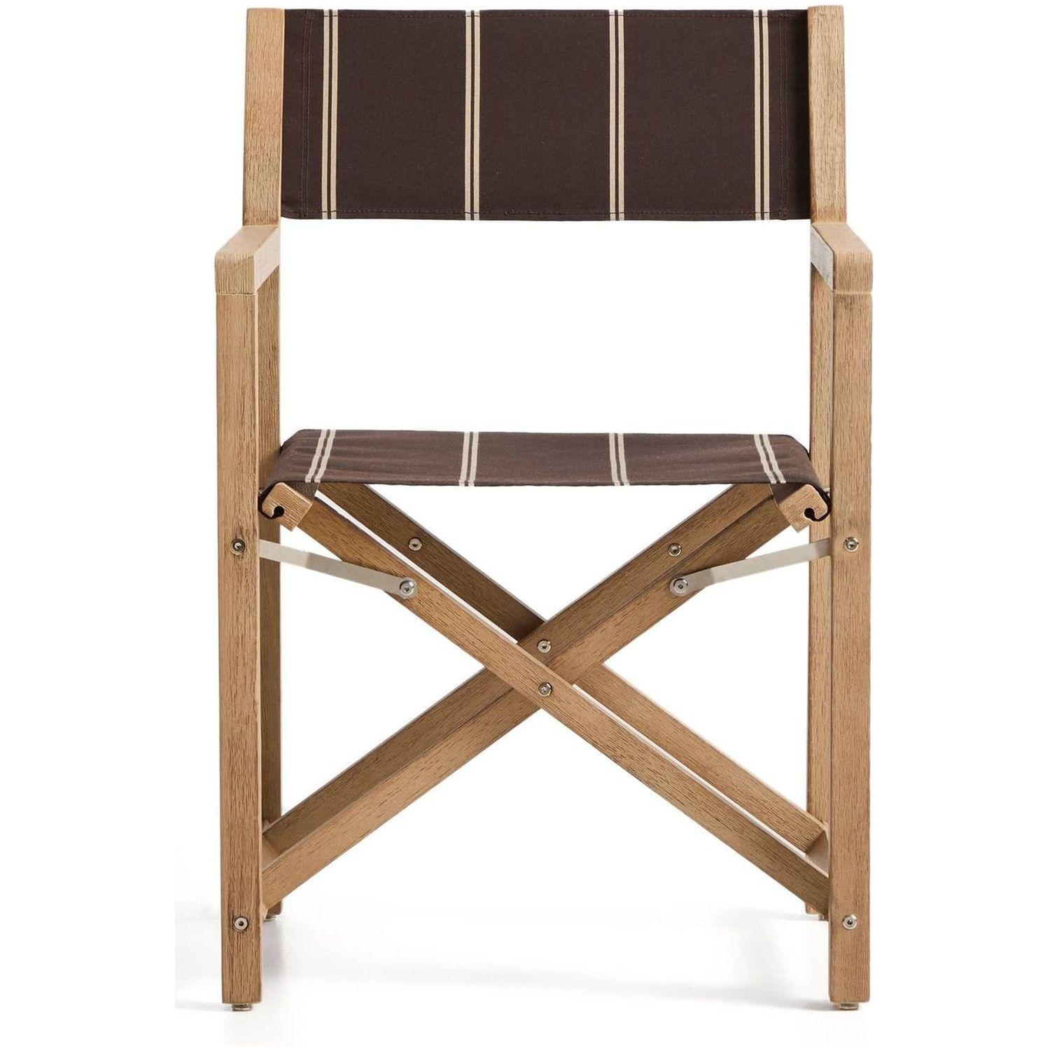 Braun-beige gestreifter Outdoor-Klappstuhl Vilara aus massivem Akazienholz FSC 100%