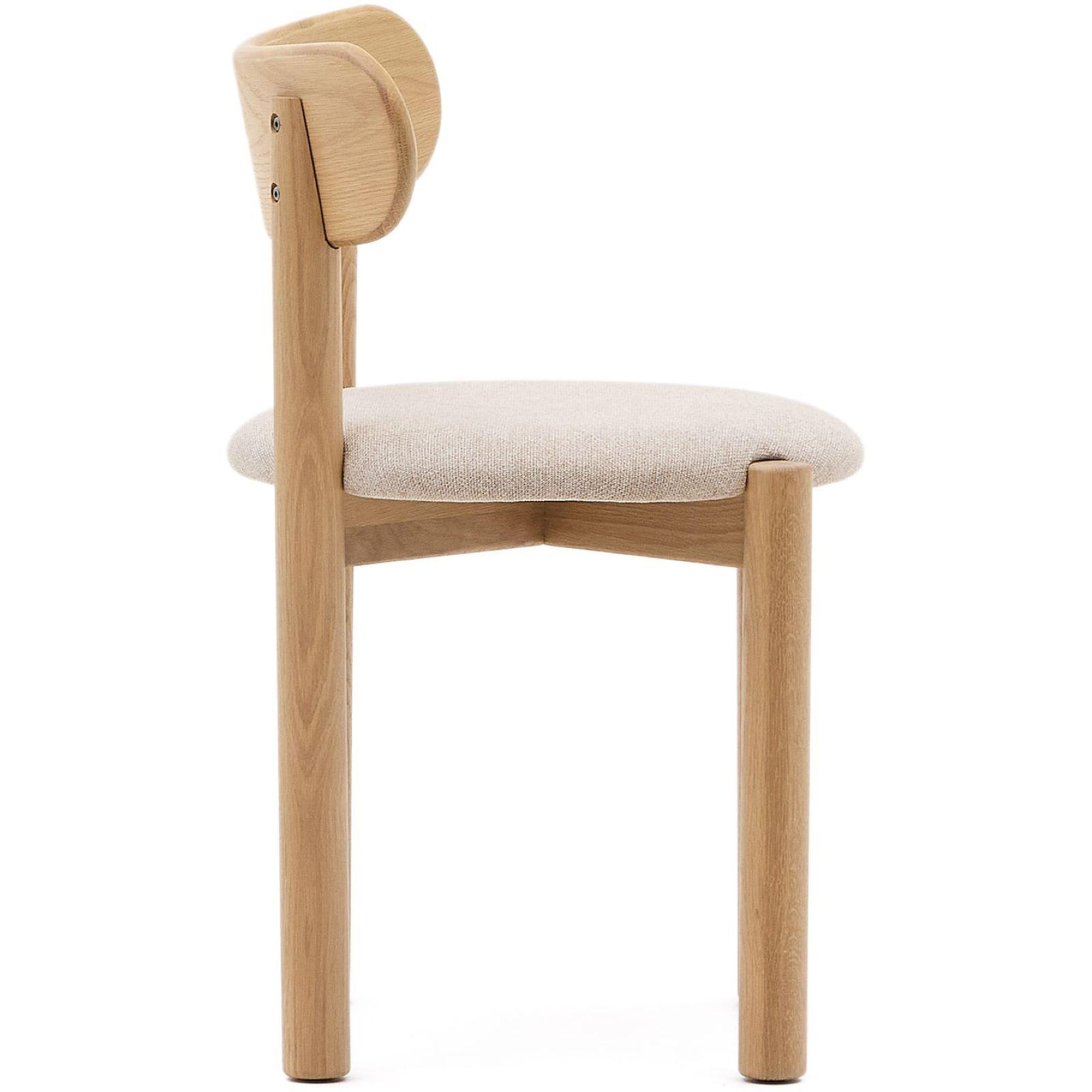 Design Stuhl Nebai Chenille beige Gestell Eichenholz natur FSC