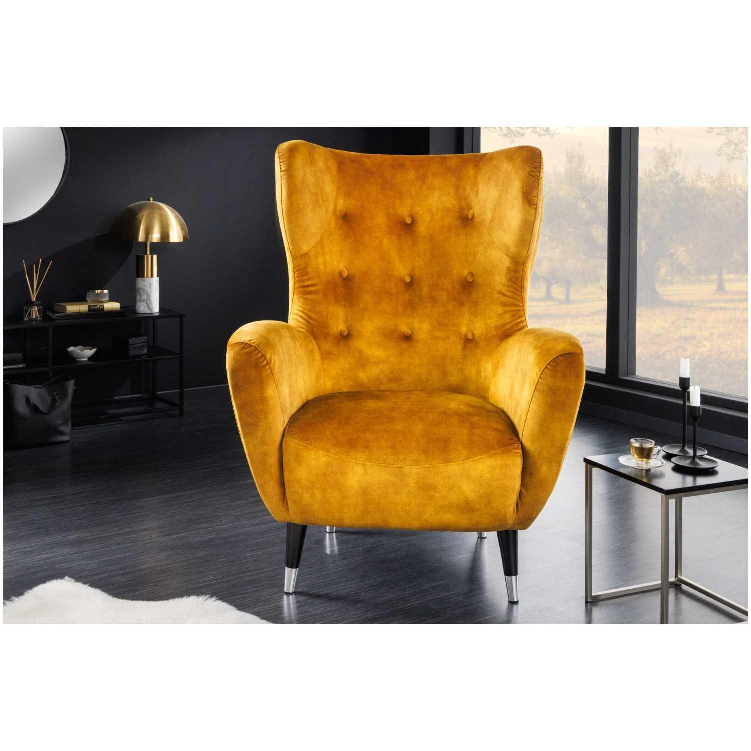 Ohrensessel Bobby Velvet Stoff senfgelb