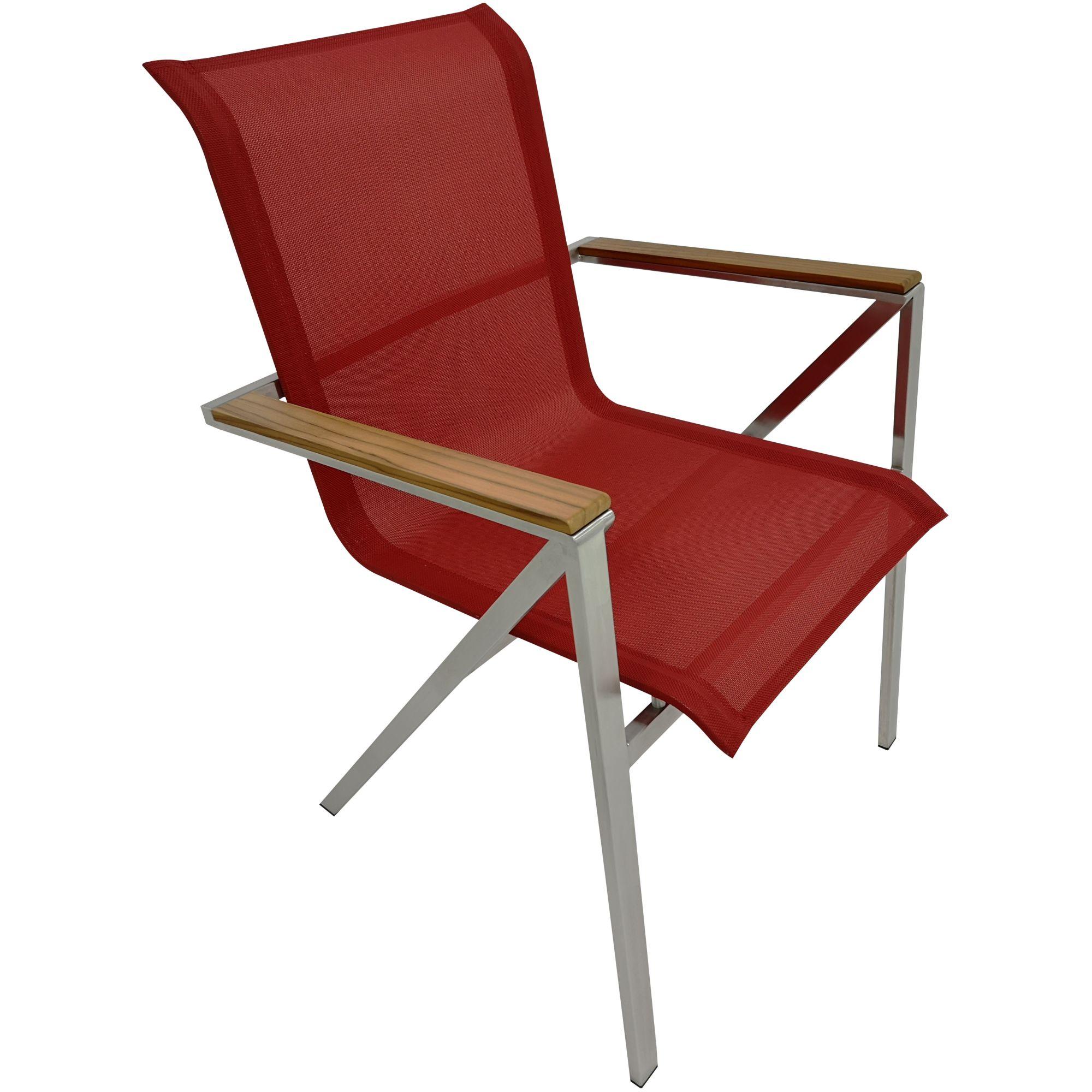 Edelstahl Gartenstuhl Armlehne Teak Textilene bordeaux (stapelbar)