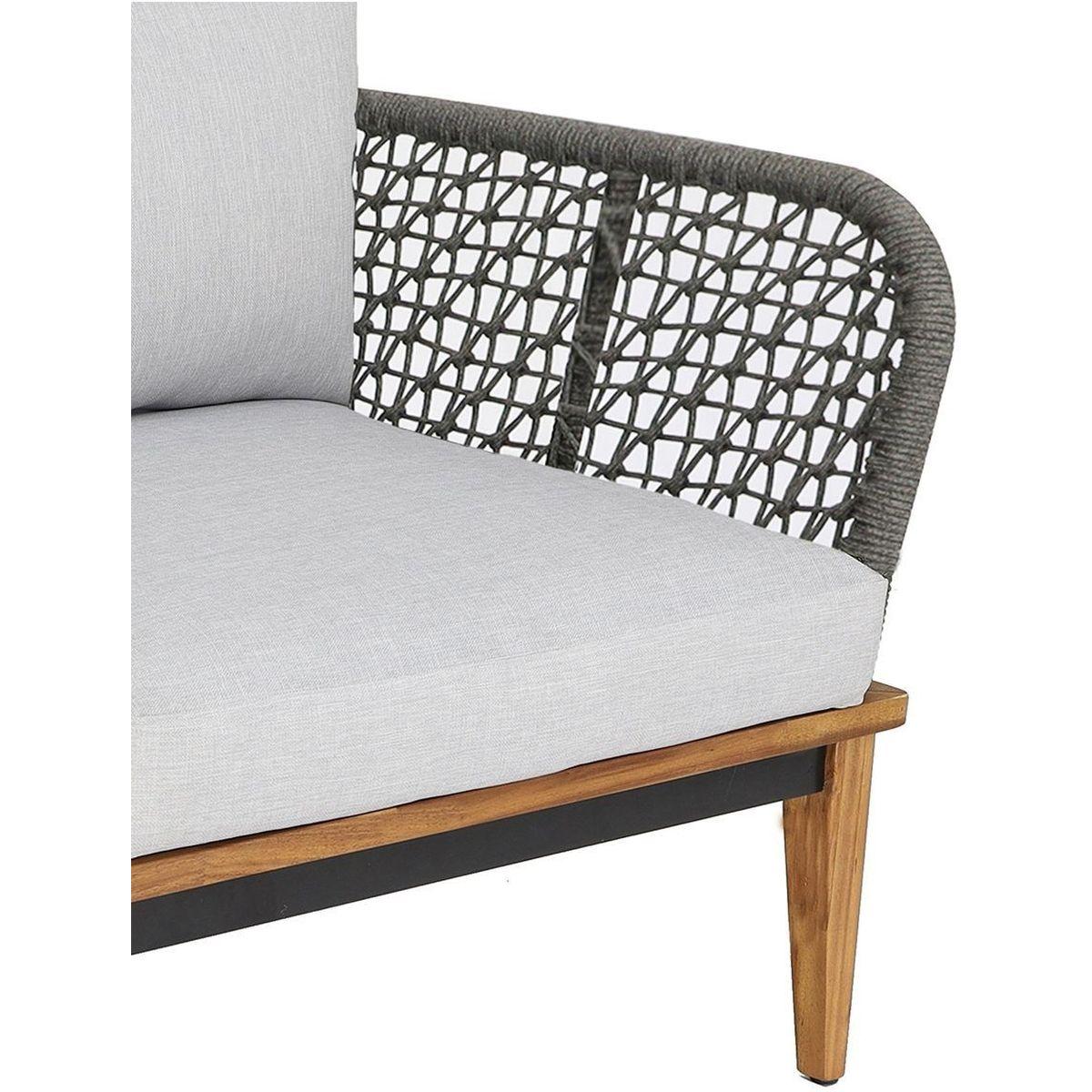Garten Ecksofa Milano Seil anthrazit Akazienholz Kissen hellgrau (mit Funktion)