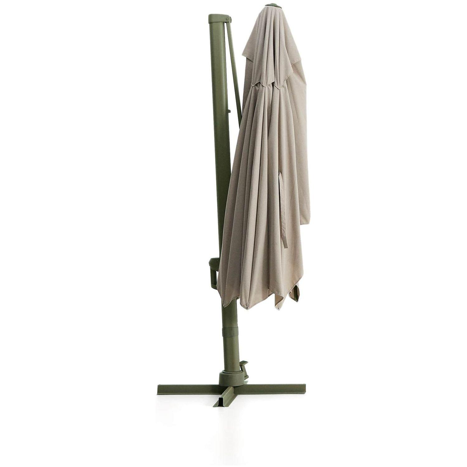 Exzentrischer Sonnenschirm Noli in Beige mit grünem Aluminiumgestell 300x420