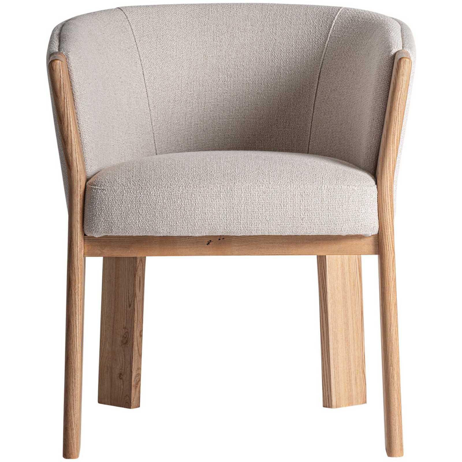 Design Holzstuhl mit Armlehne rund Nara Stoff beige Eichenholz natur