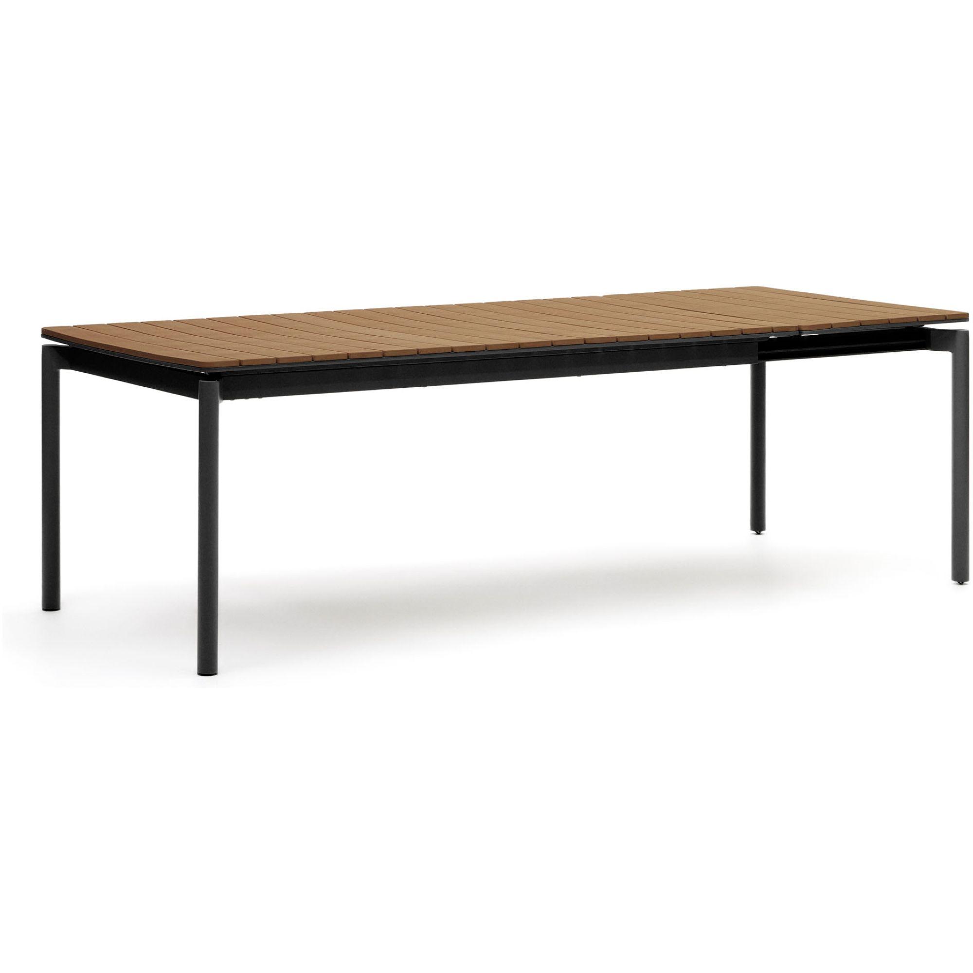Canyelles Gartenausziehtisch aus Poly-Holz und mattschwarzem Aluminium 180-240x100