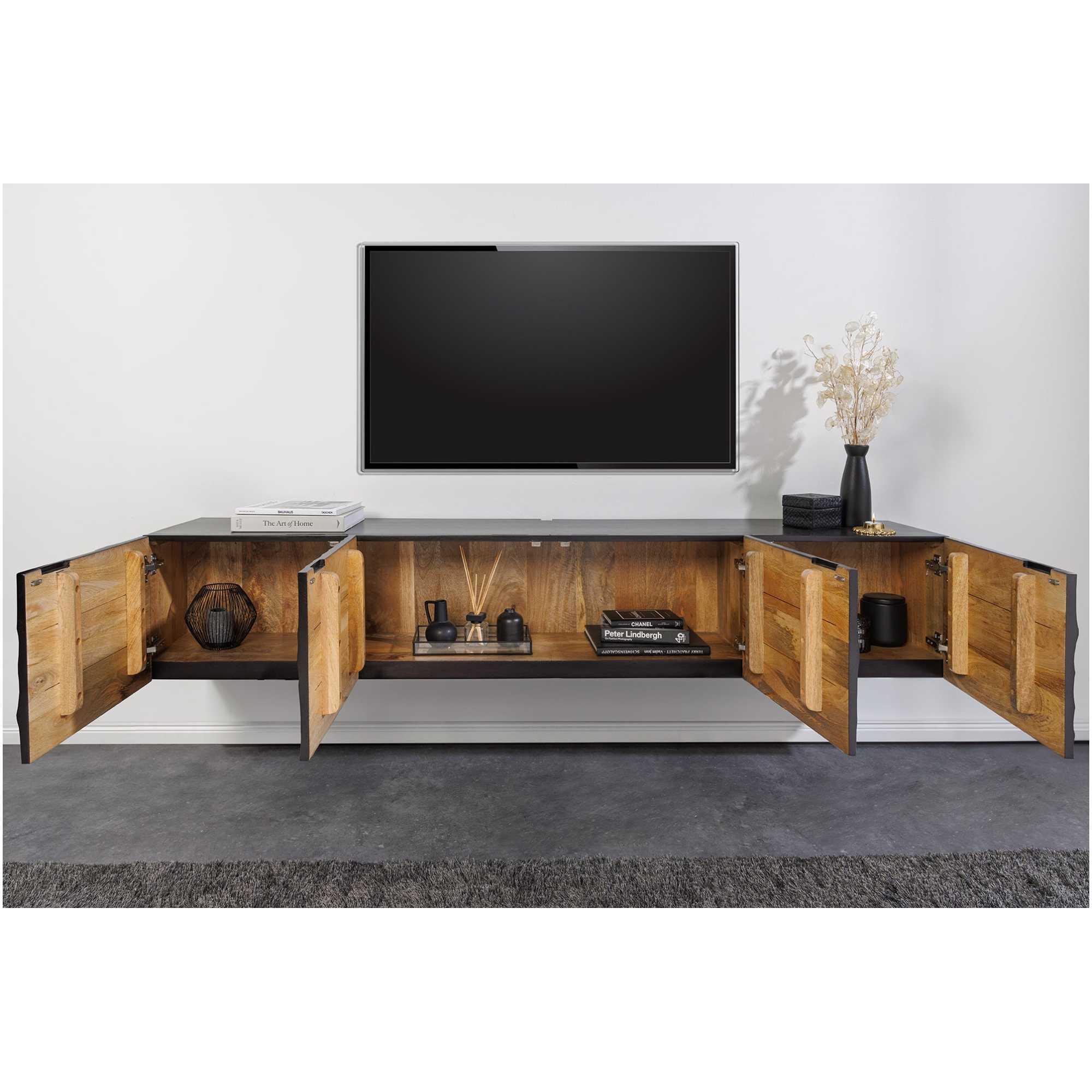 TV Wandmöbel Hängeschrank Vintage Baraya 200 schwarz Mango