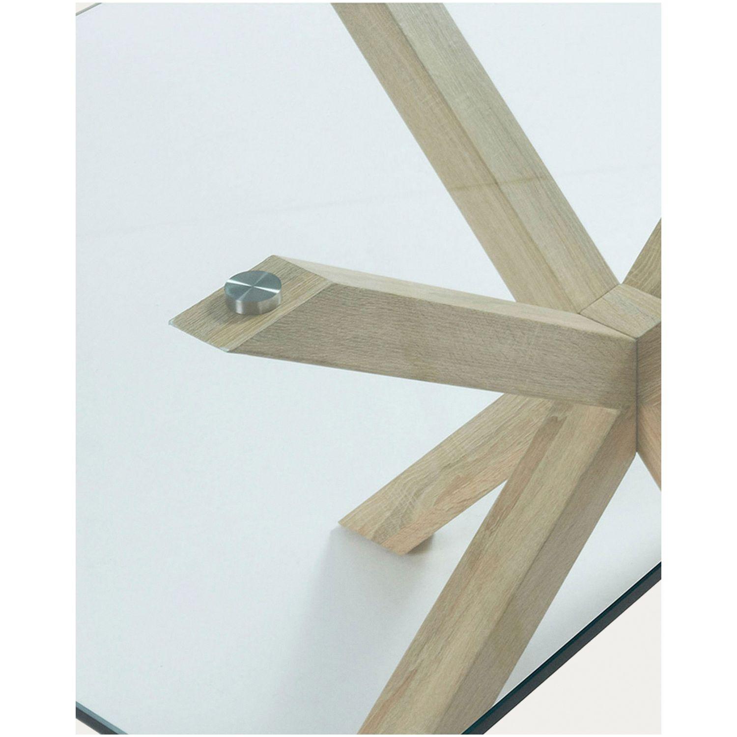 Argo Tisch aus Glas und Stahlbeine in Holzoptik 160x90