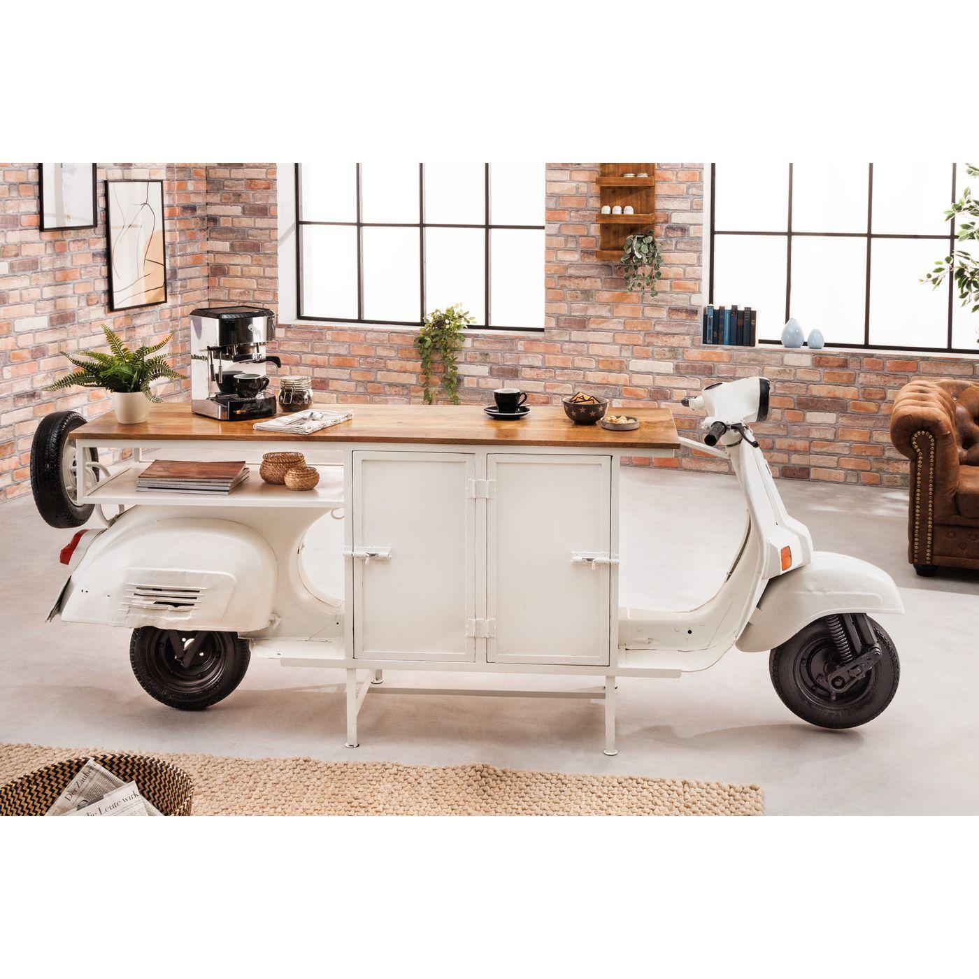 Barschrank Theke Vintage Scooter weiss Mangoholz natur 250