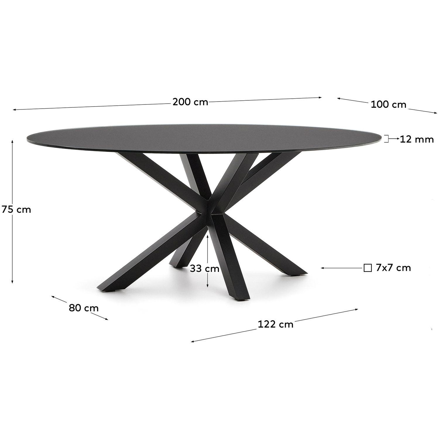 Argo Tisch aus transparentem Glas mit schwarzen Stahlbeinen Ø 200 x 100 cm