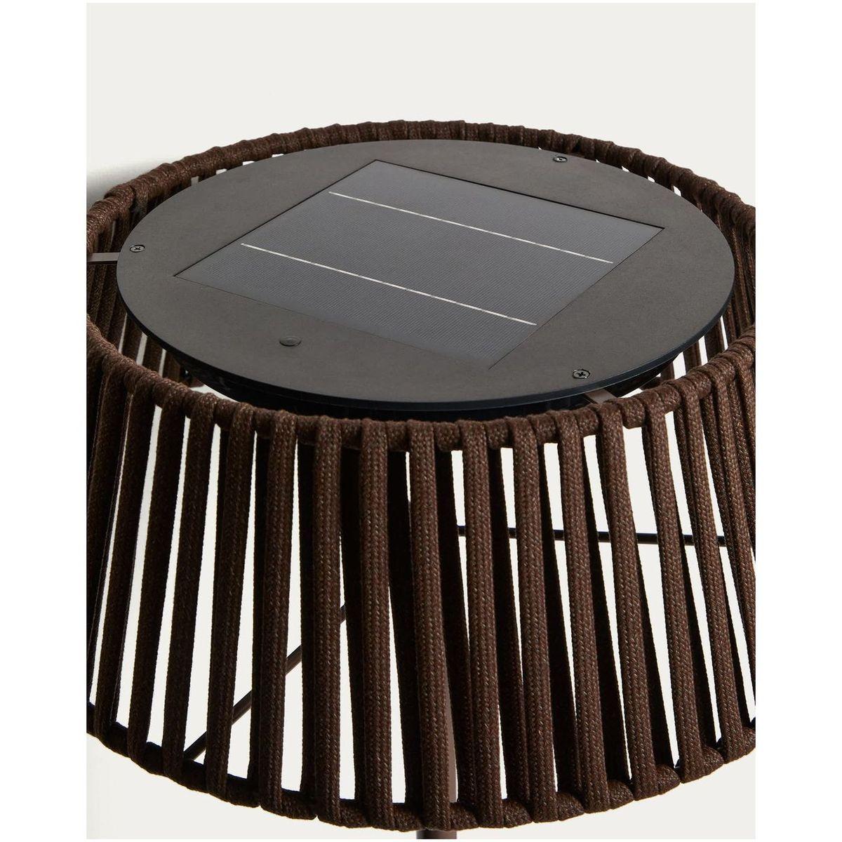 Outdoor-Solar-Stehlampe Aldet aus flachem Seil mit braunem Metallfuss 46x46