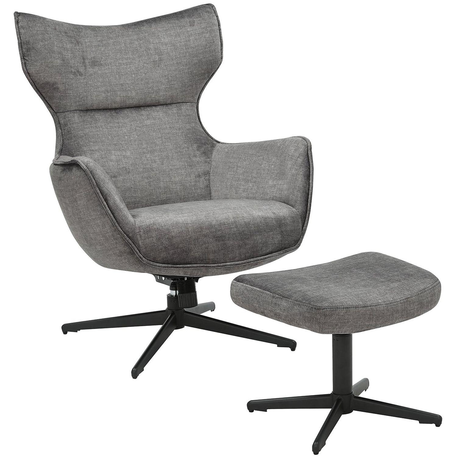 Relaxsessel drehbar Vana Samt Stoff grau Metall schwarz