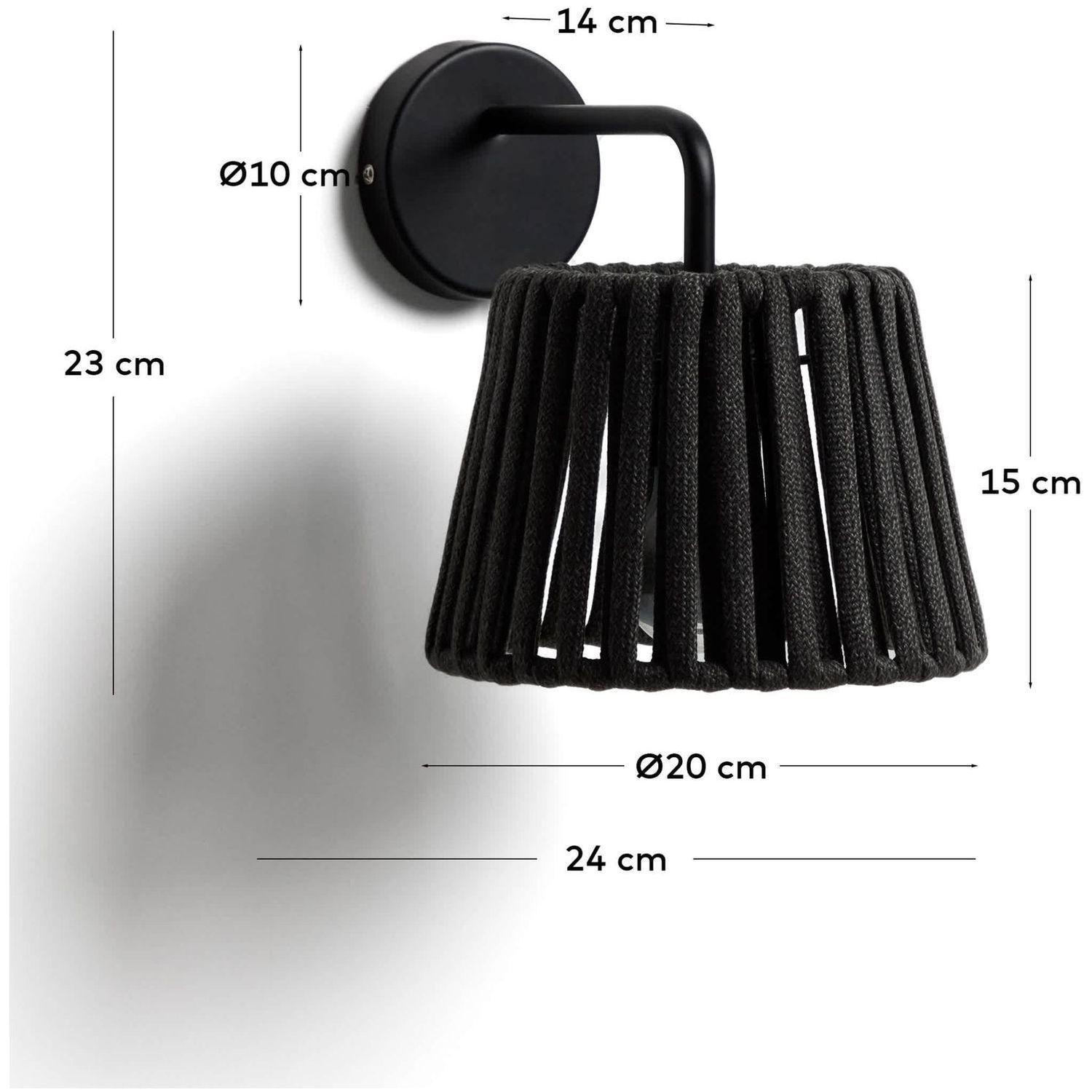 Outdoor-Wandleuchte Aldet aus flachem Seil und schwarzem Metall