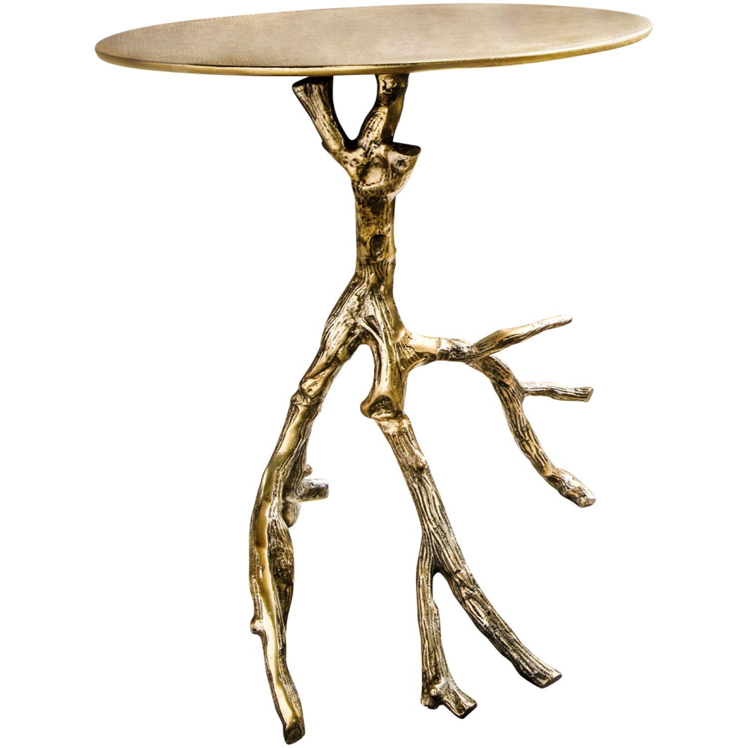 Beistelltisch Äste Aluminium vernickelt gold 42x42