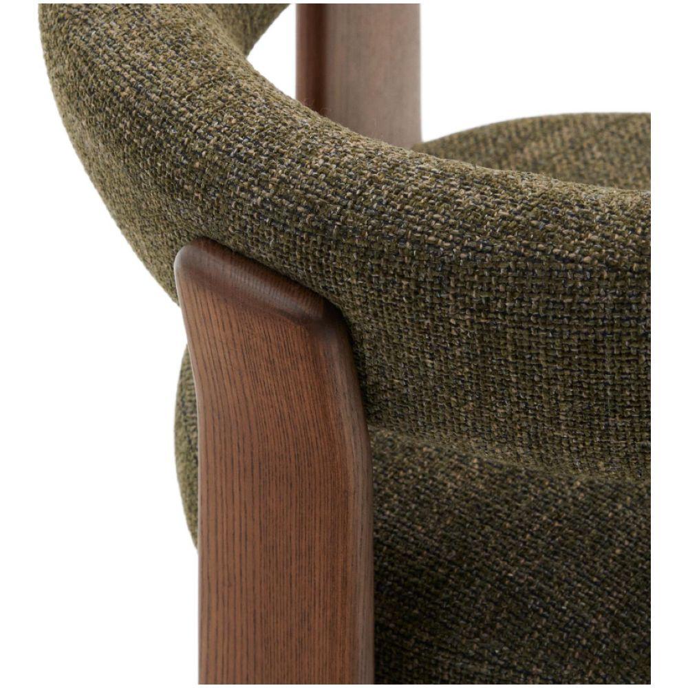 Armlehnstuhl Holzstuhl Granite 3-Fuss Chenille Stoff grün Eschenholz nussbaumfinish