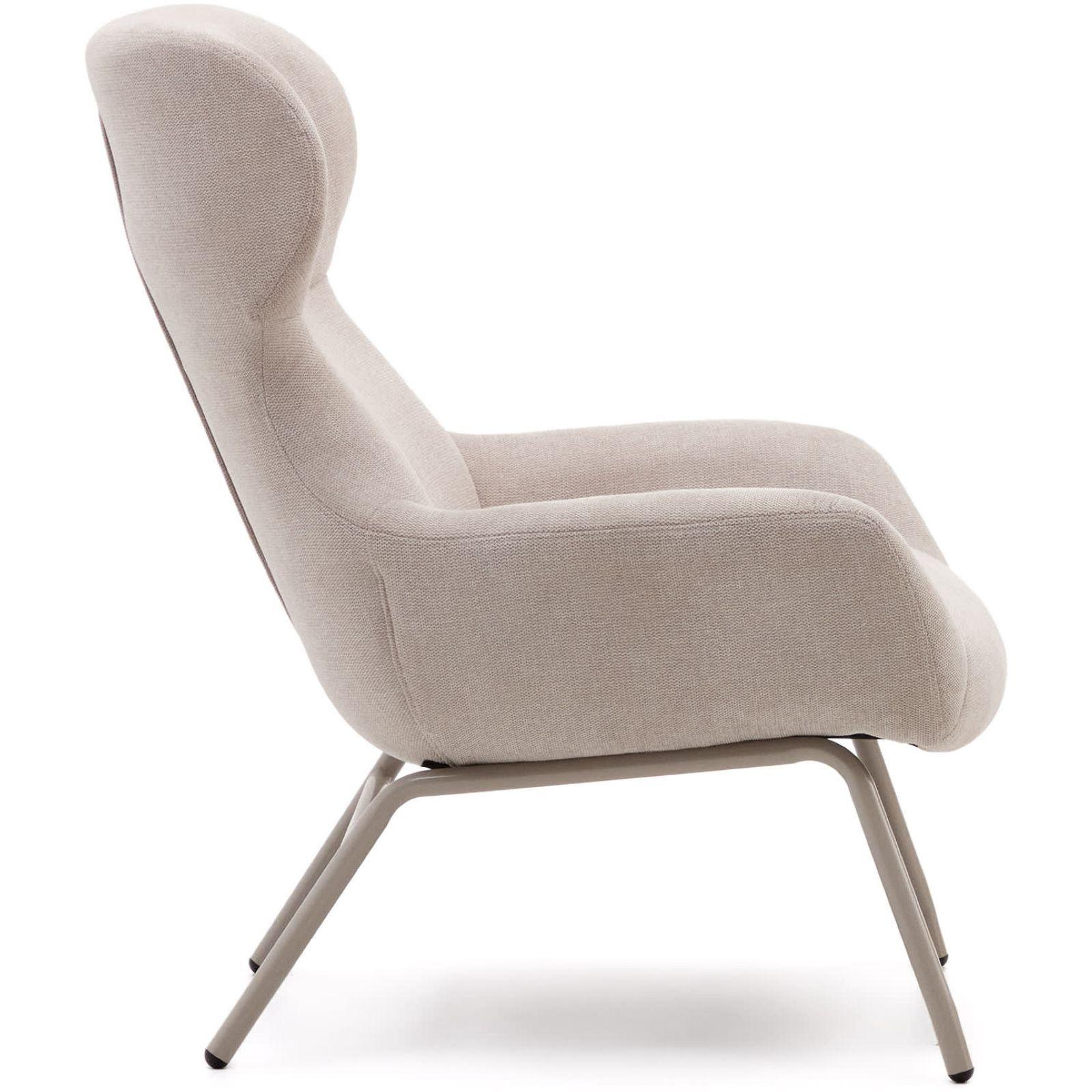 Ohrensessel Belina Chenille-Stoff beige Stahl weiss