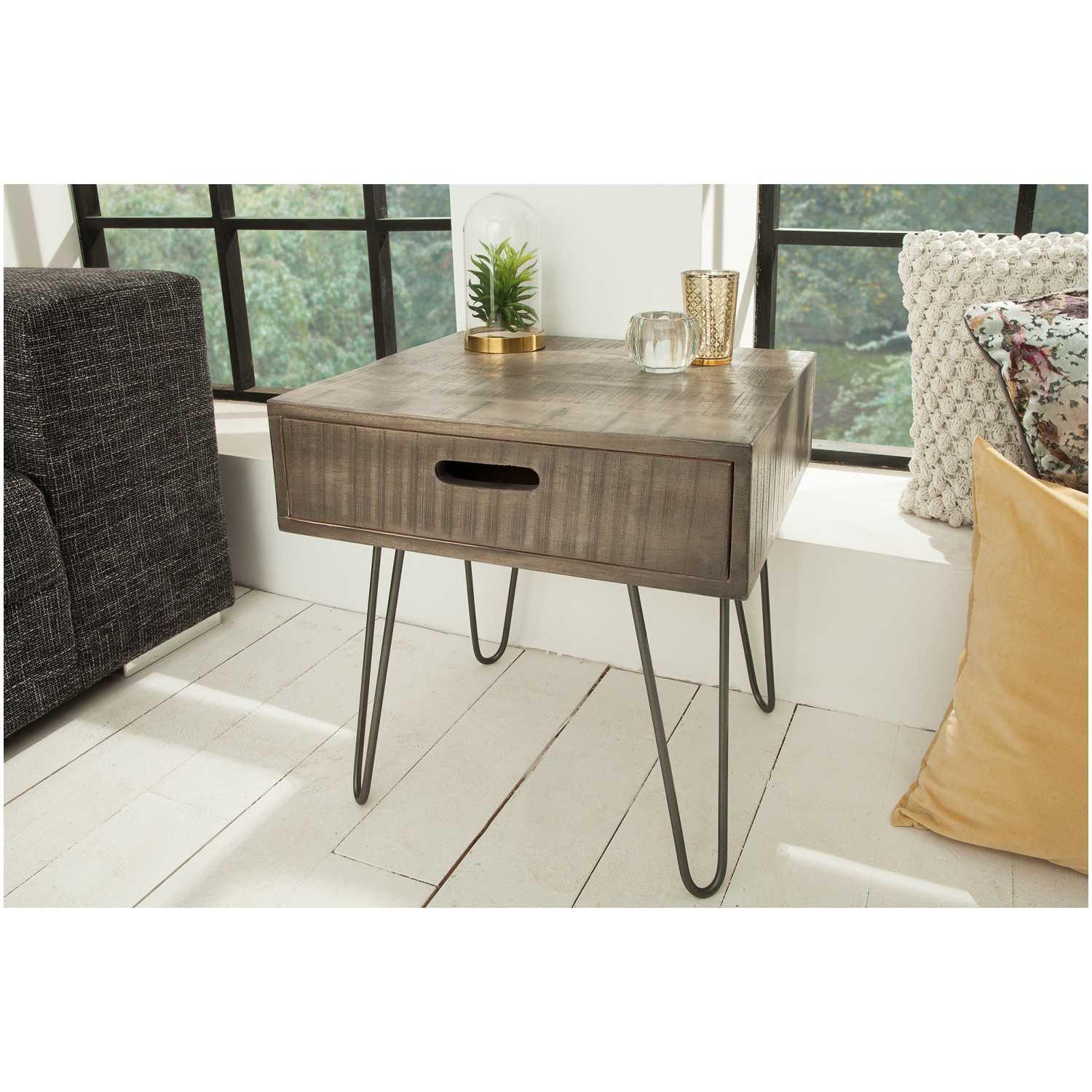 Beistelltisch mit Schublade Vintage Baraya Mangoholz grau