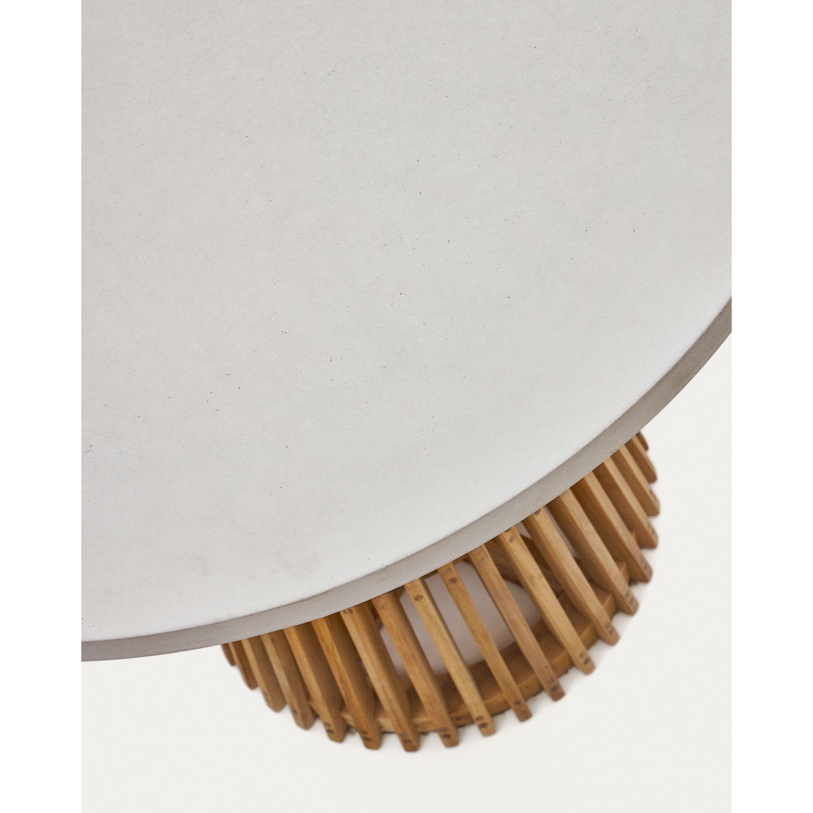 Alcaufar Outdoor Tisch rund aus massivem Teakholz und grauem Zement Ø 90 cm