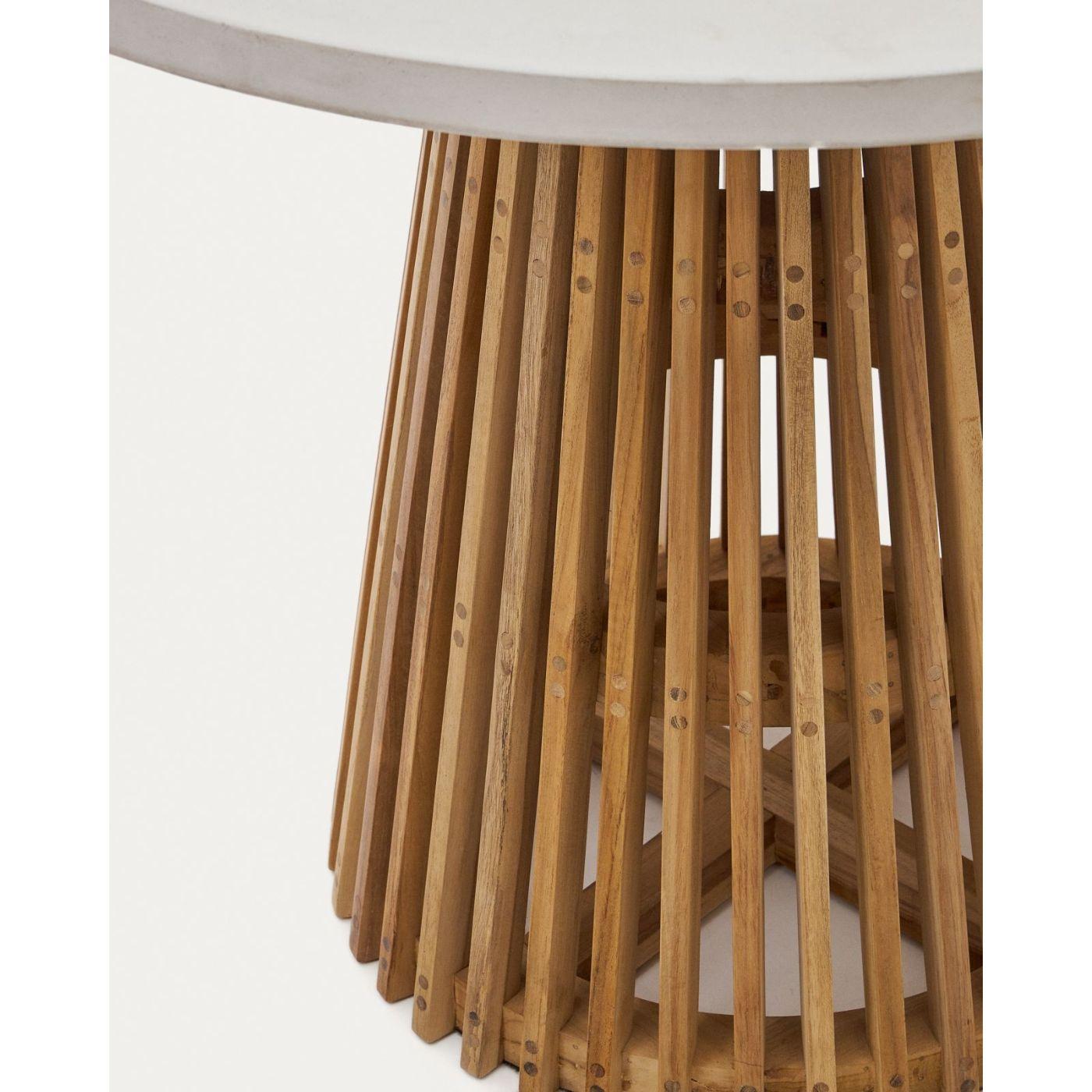 Alcaufar Outdoor Tisch rund aus massivem Teakholz und grauem Zement Ø 90 cm