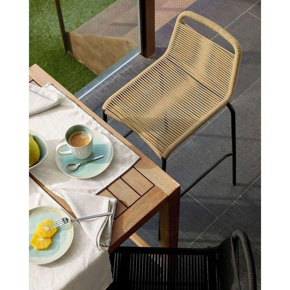 Barhocker Outdoor Garten Lambton aus braunem Seil und Stahl mit schwarzem Finish Höhe 74 cm