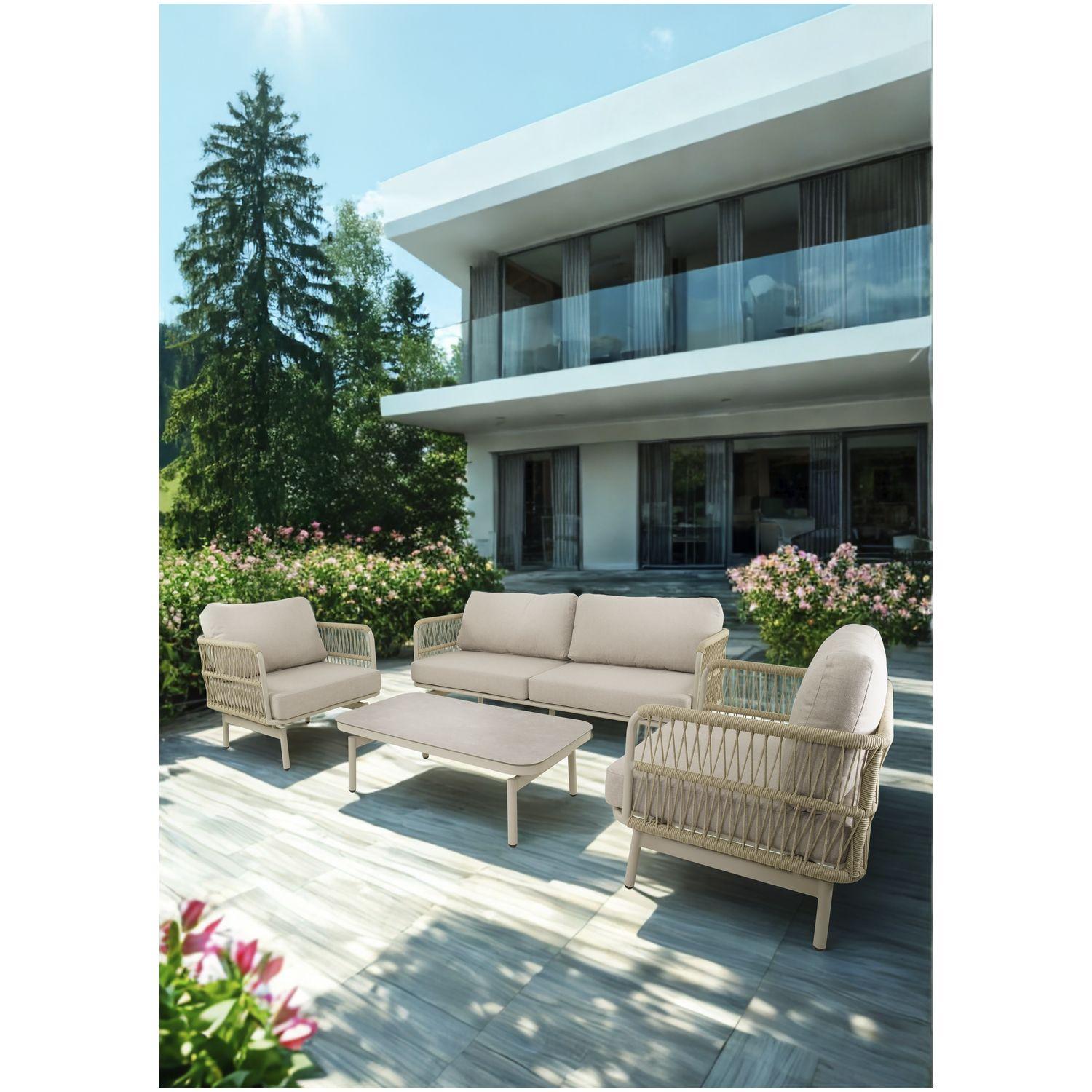 Garten Sitzgruppe Lounge Akon Aluminium Seil beige (4-teilig)