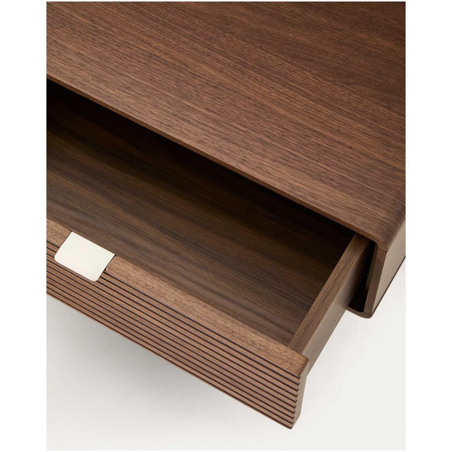 Bett Norlen mit zwei Nachttischen aus Nussbaumfurnier mit dunklem Finish und LED-Licht für Matratzen 160x200 FSC Mix Credit
