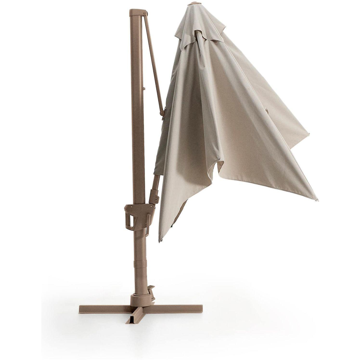Exzentrischer Sonnenschirm Noli in Beige mit taupefarbenem Aluminiumgestell 300x300
