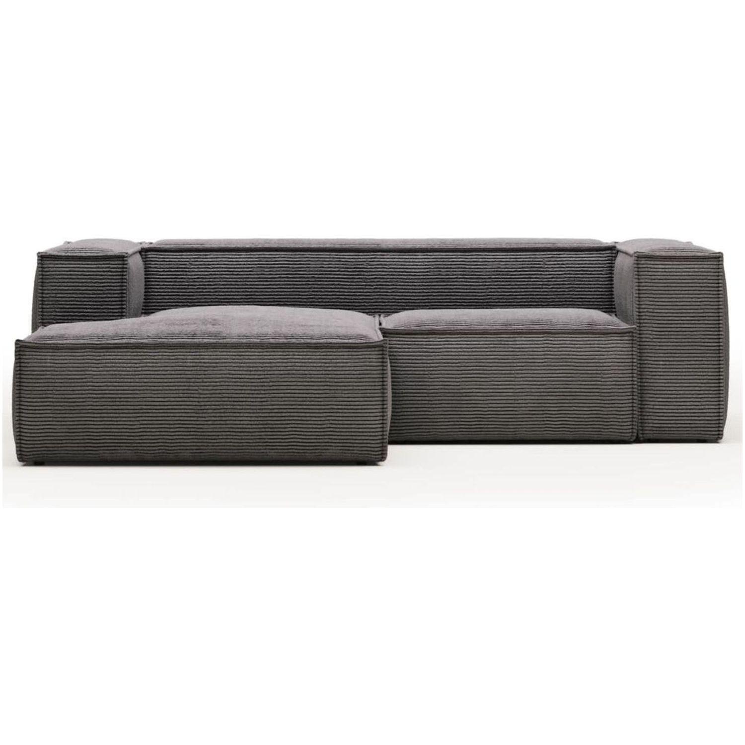 2-Sitzer-Ecksofa Blok mit dickem grauen Cord und Chaiselongue links 240x174 FSC Mix Credit