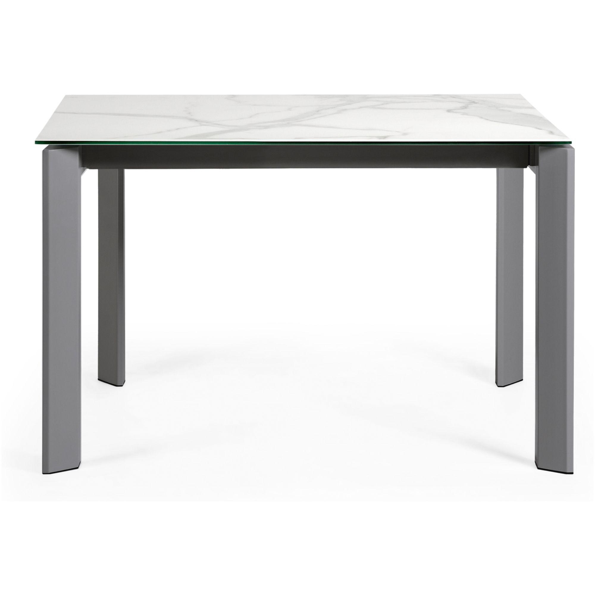 Ausziehtisch Axis 120-180x80 Keramikglas Kalos Weiss Stahlbeine dunkelgrau