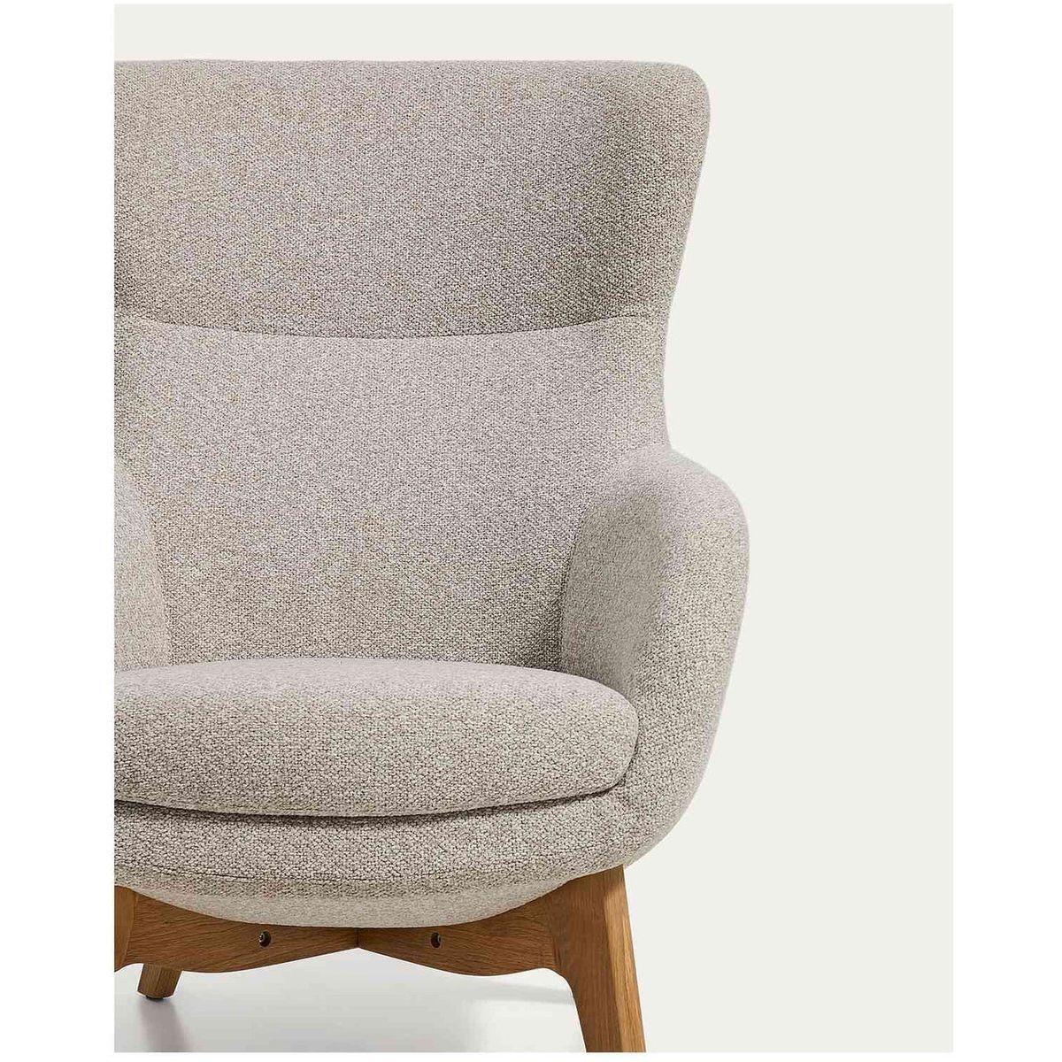 Ohrensessel Adiran dicker Chenille Beige Beinen Eichenholz massiv natur
