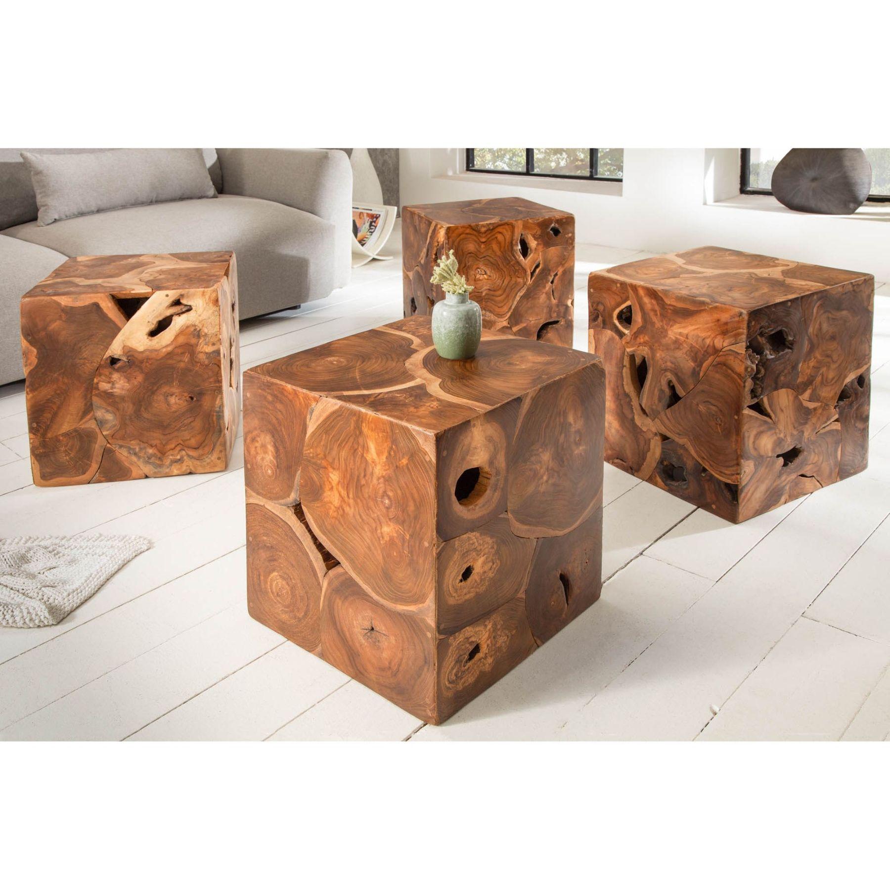 Beistelltisch Holzhocker Tralia Wurzel 40x40 Teakholz Unikat