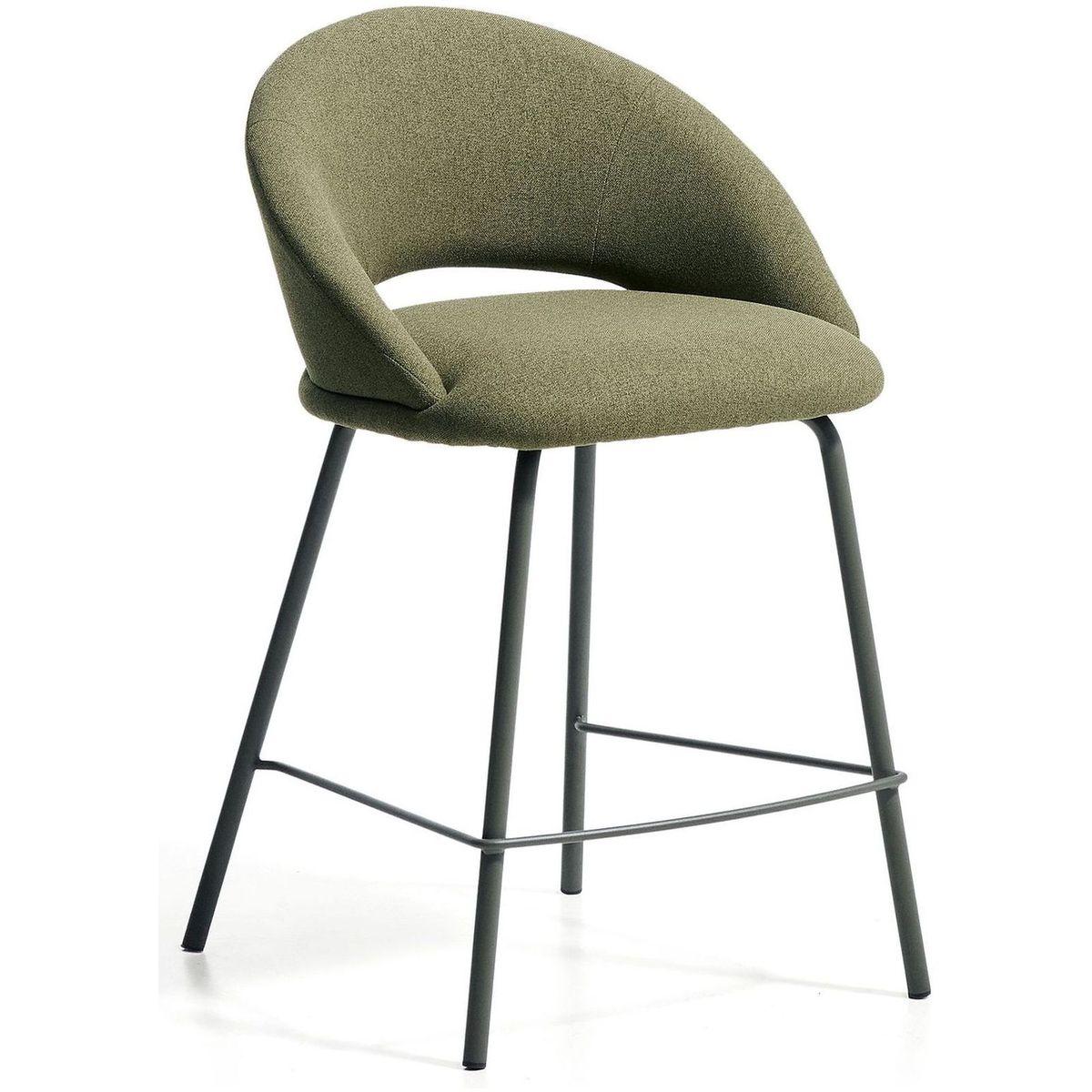 Barhocker Bonali mit grüner Chenille und grünen Metallbeinen FSC Mix Credit 65 cm