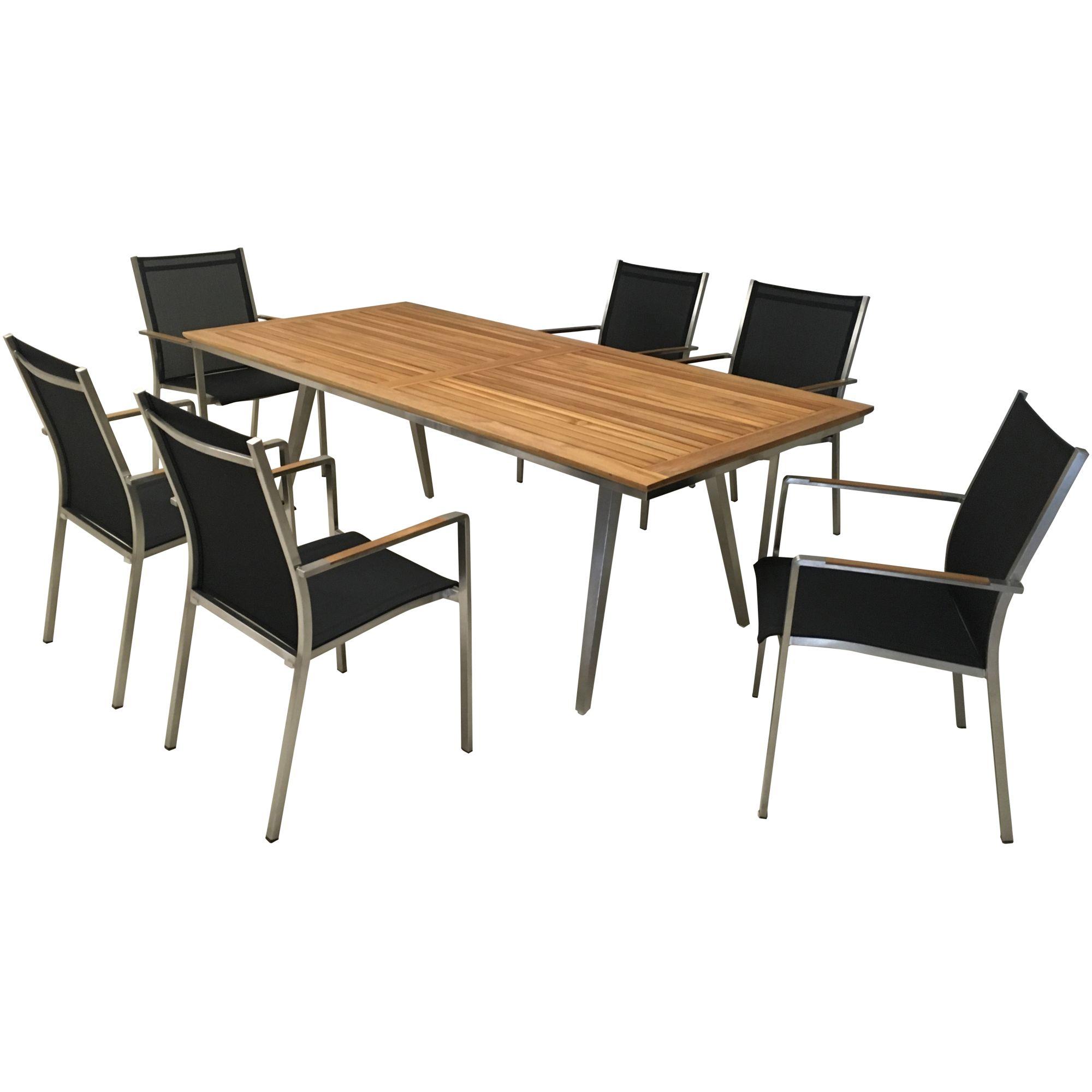 Edelstahl Gartenstuhl Armlehne mit Teakholz Zoyo stapelbar Textilene schwarz