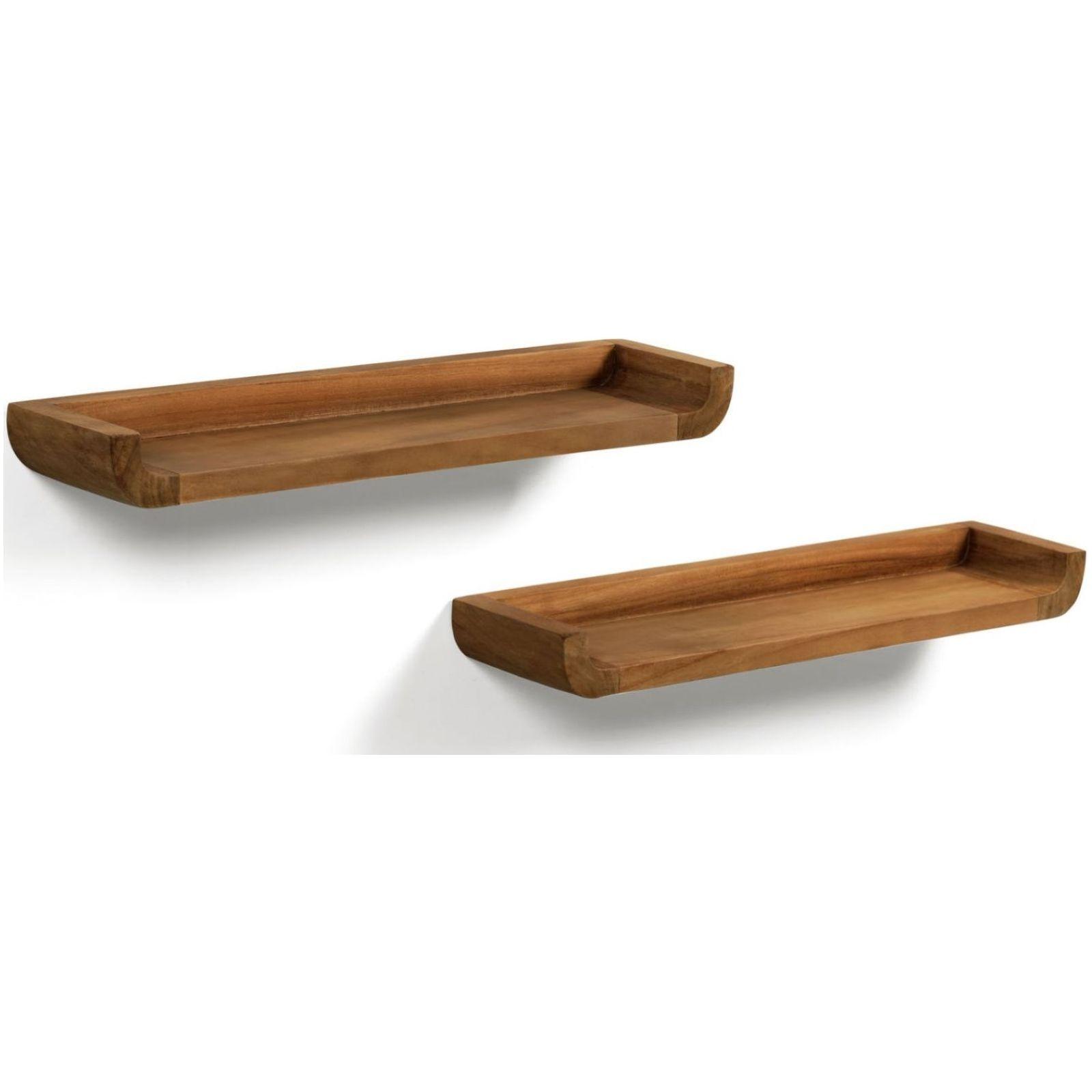 Shamel Set aus 2 Regalen aus massivem Teakholz mit Nussholzfinish 50 x 5 cm