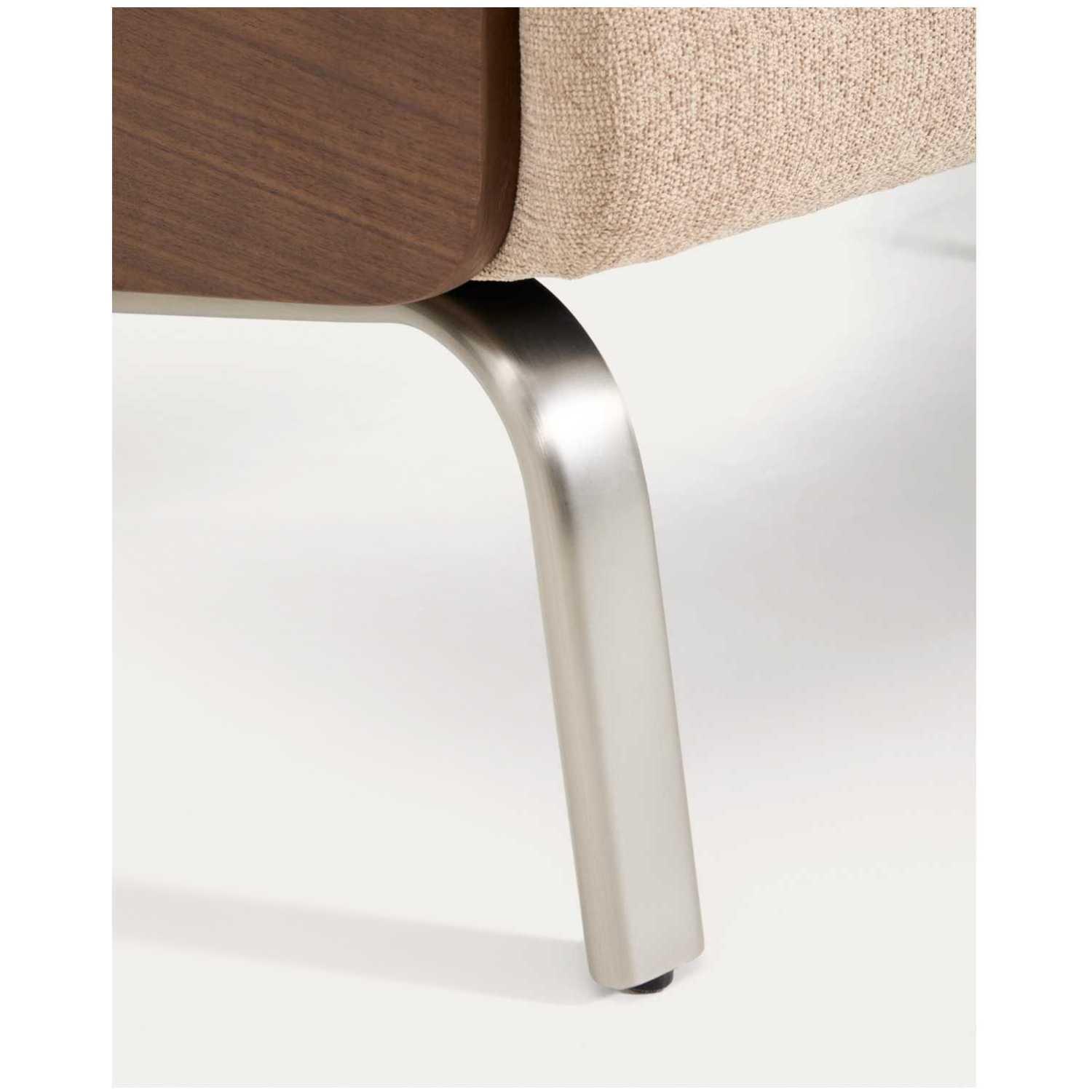 2-Sitzer-Sofa Amsen Nussbaumfurnier Chenille Stoff hellbraun Beine Edelstahl gebürstetet 150 FSC 100%