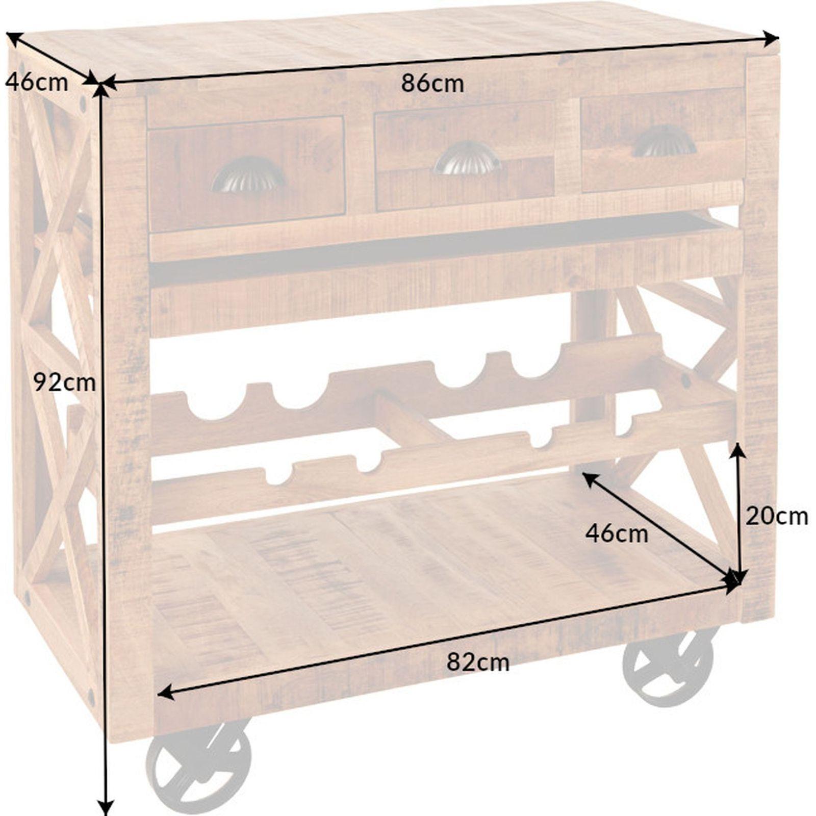Servierwagen Mangoholz vintage natur mit Räder
