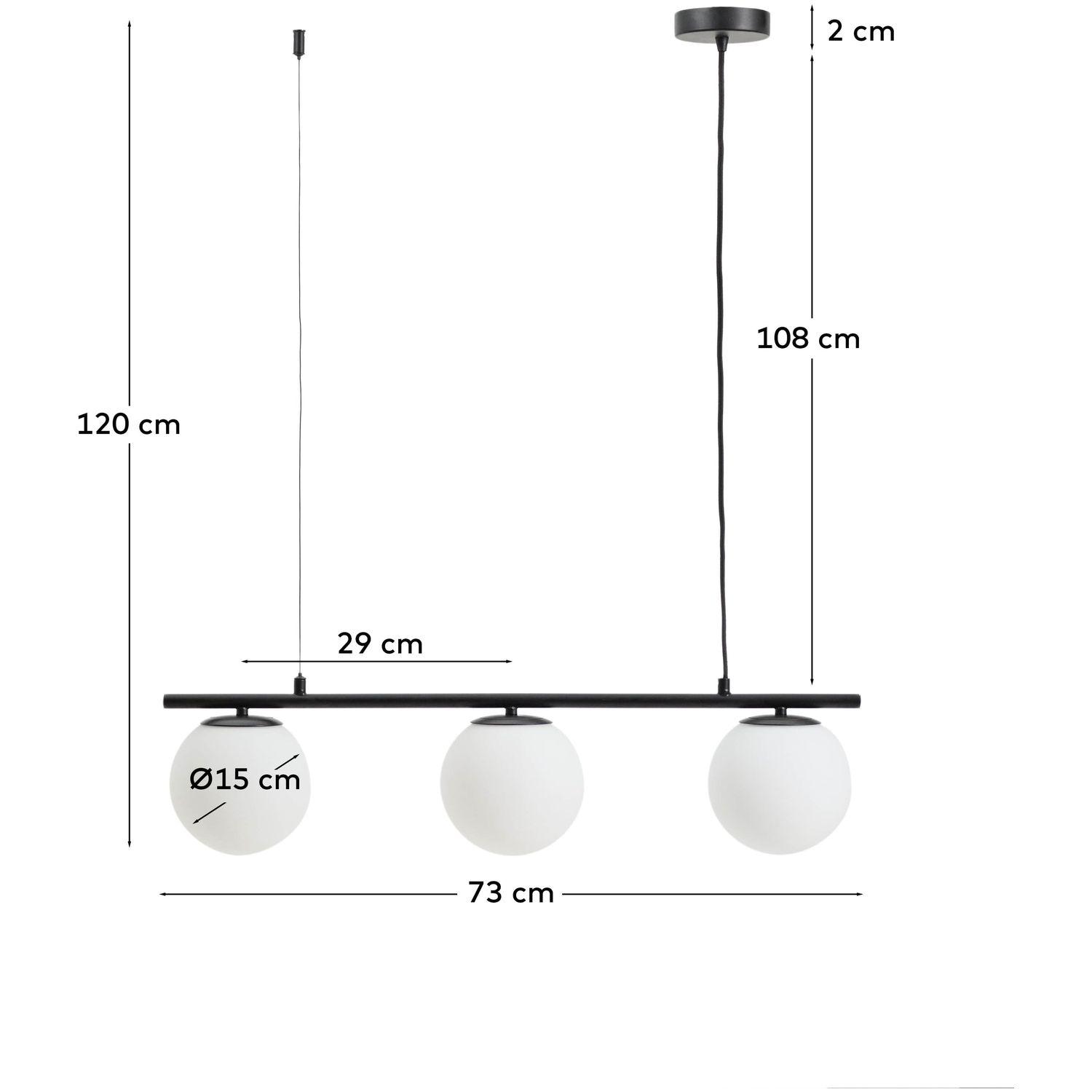 Deckenleuchte Brisia aus Metall mit schwarzem Finish und drei Glaskugeln Ø15 cm