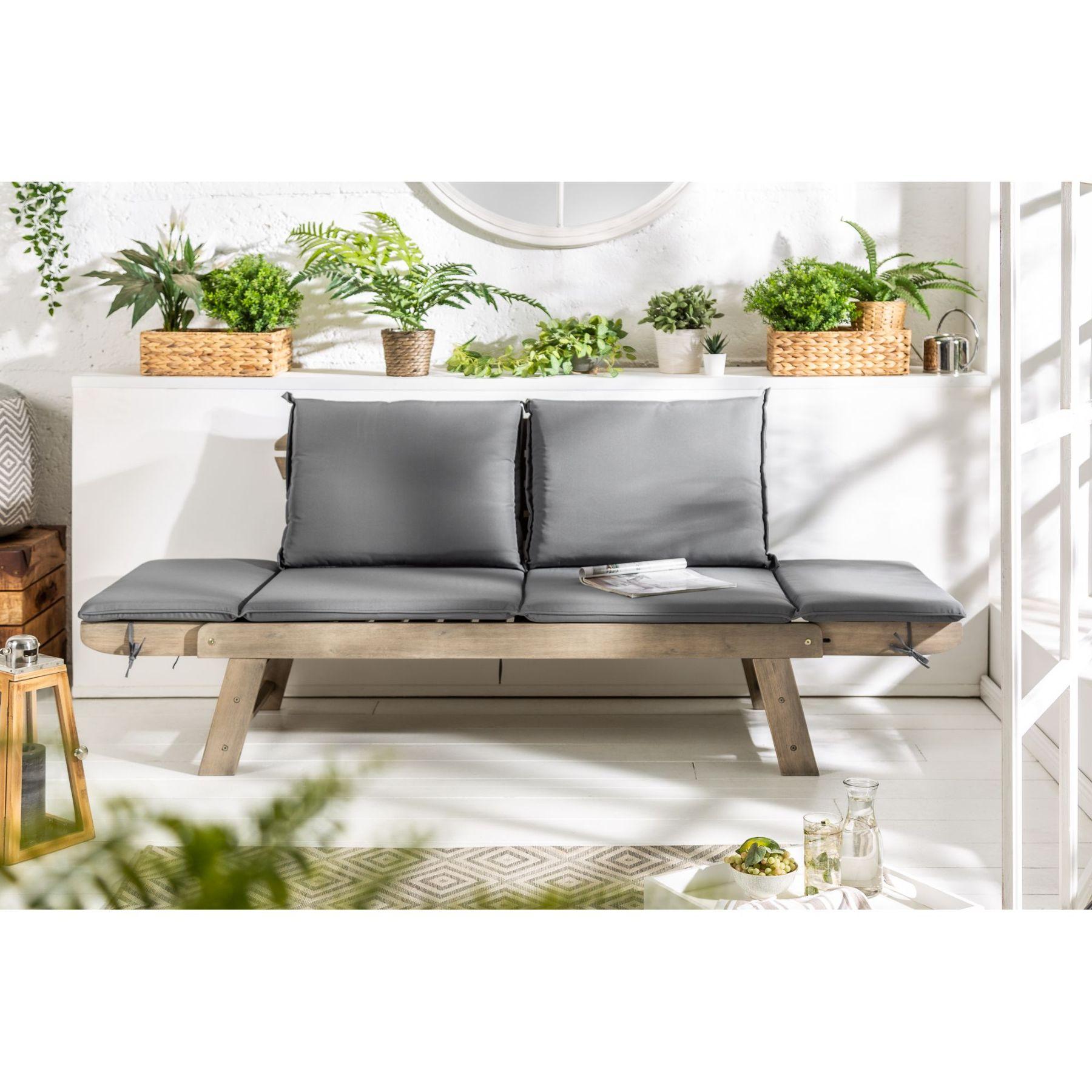 Gartenbank Gartensofa mit Funktion Akazienholz Stoff Grau 152